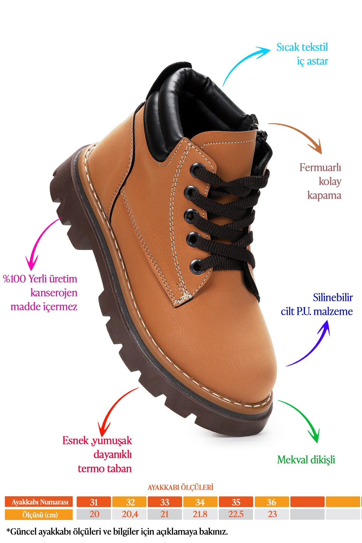 Kosev Fermuarlı Erkek Çocuk Bot Ayakkabı Taba - Görsel 3