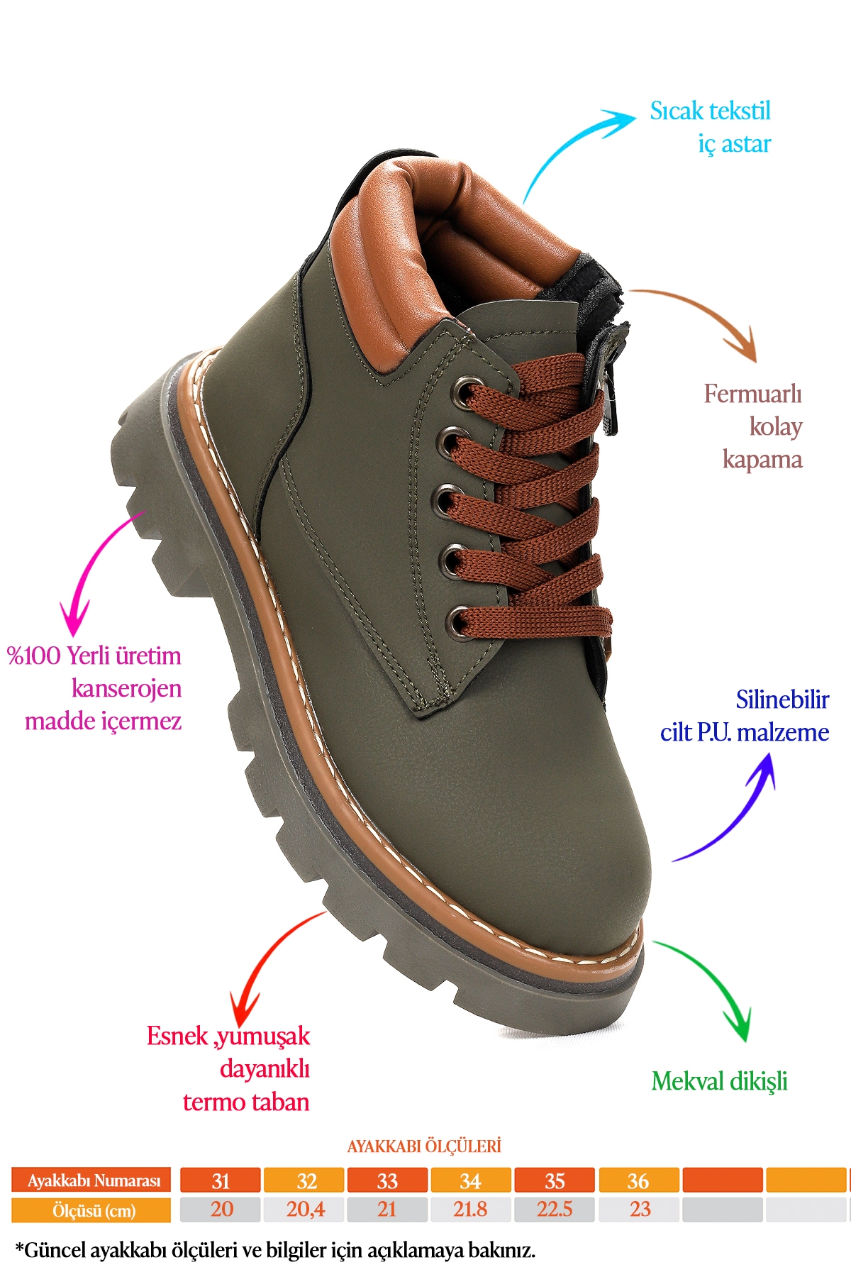 Kosev Fermuarlı Erkek Çocuk Bot Ayakkabı Haki - Görsel 3