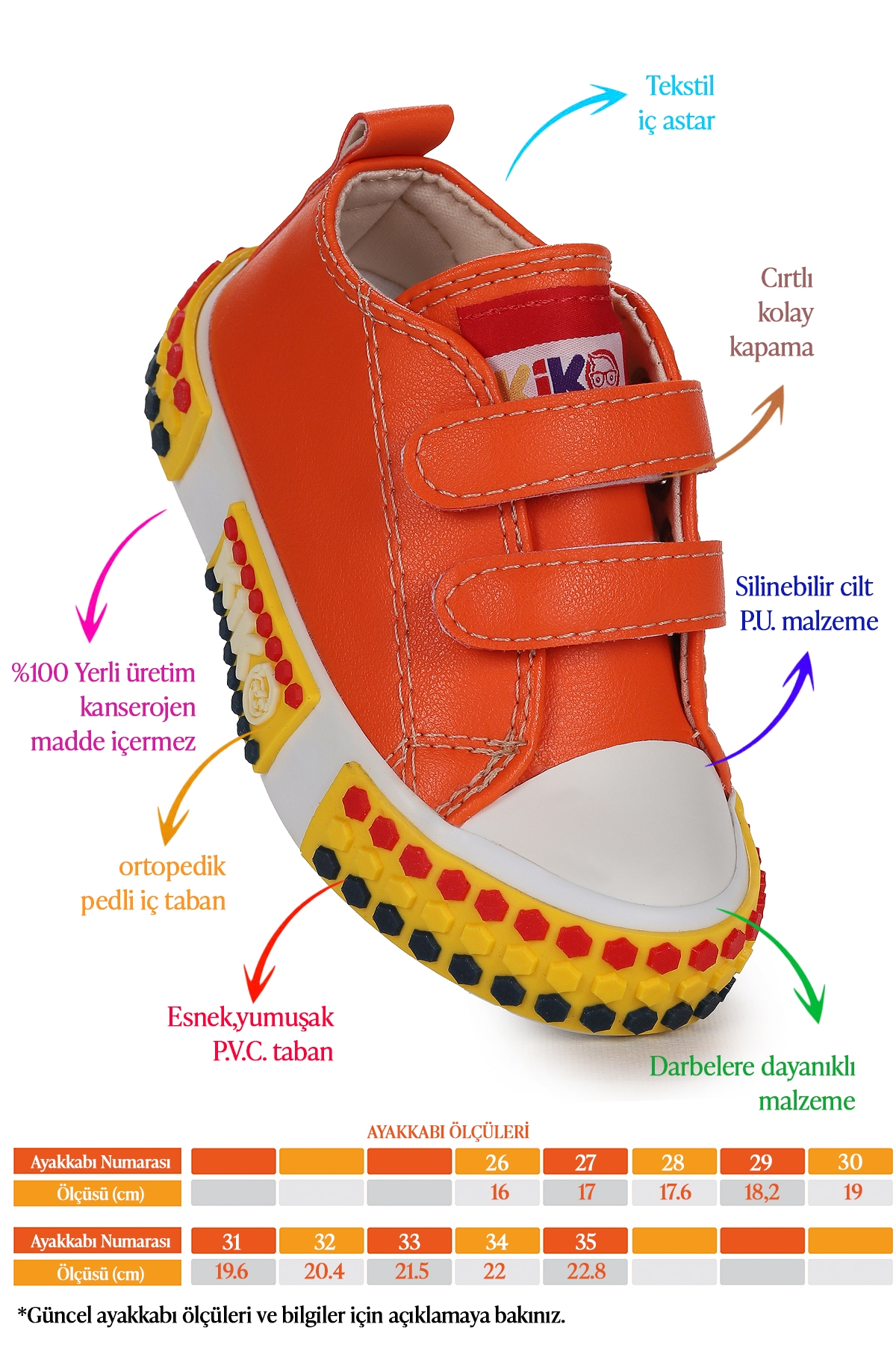 Kach Cırtlı Erkek Çocuk Günlük Spor Ayakkabı Turuncu - Görsel 3