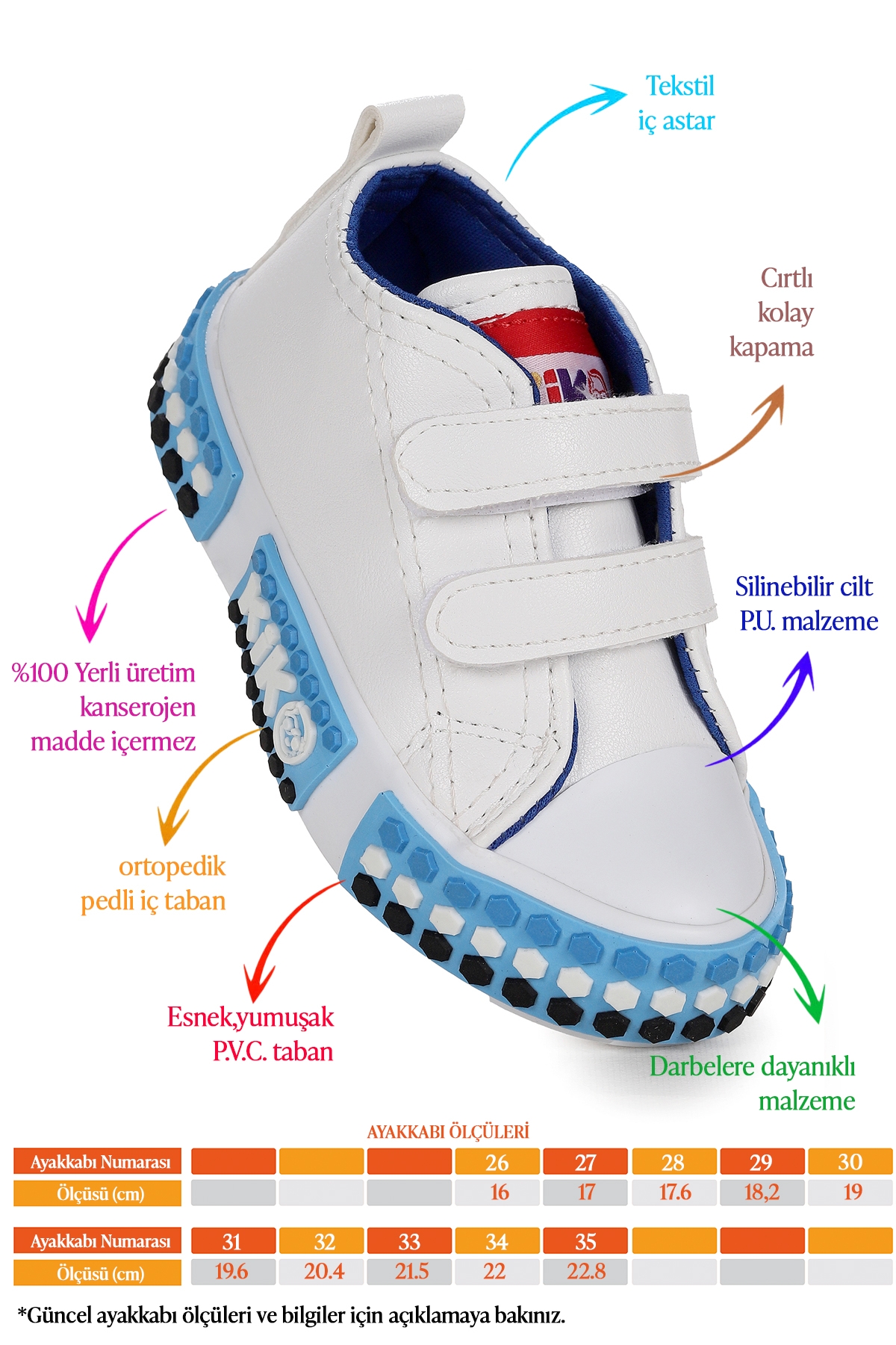 Kach Cırtlı Erkek Çocuk Günlük Spor Ayakkabı Beyaz - Mavi - Görsel 3