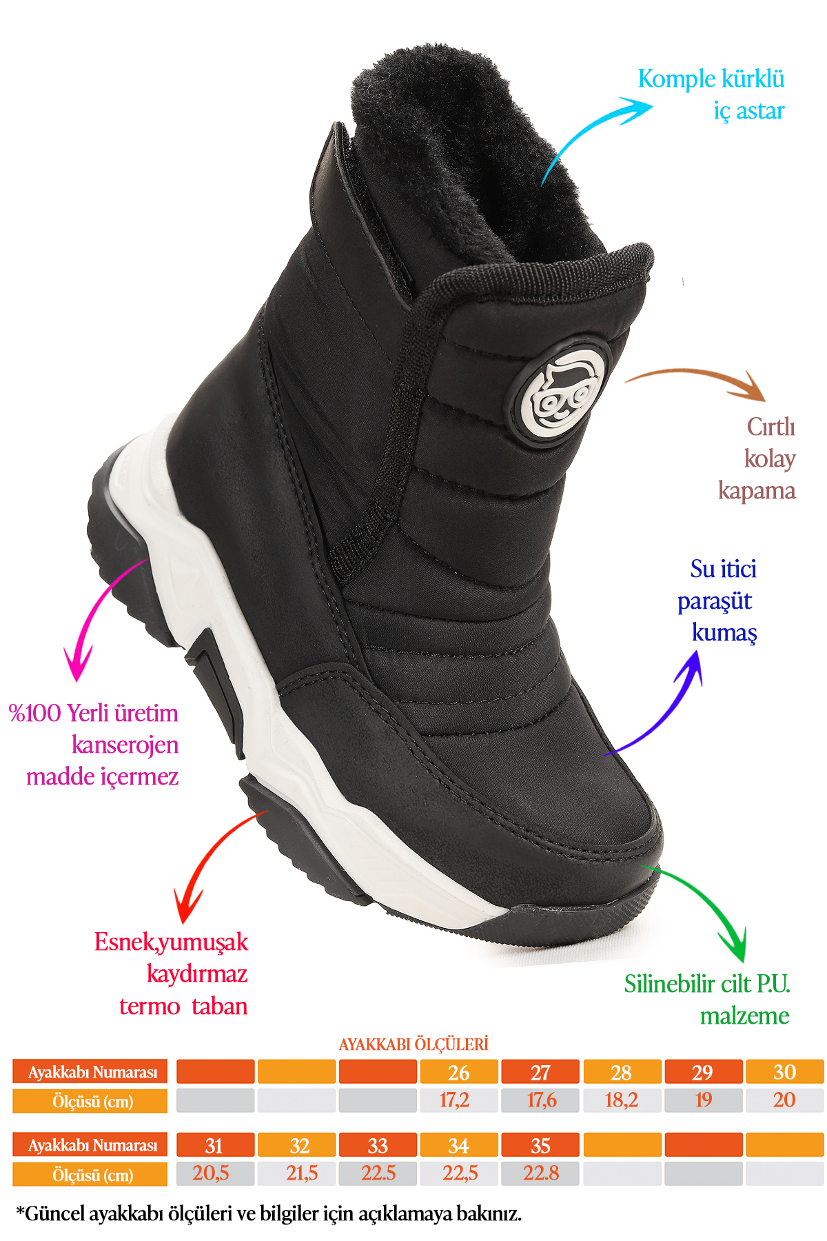 Monny Cırtlı Erkek Çocuk Kar Botu Siyah - Beyaz - Görsel 3