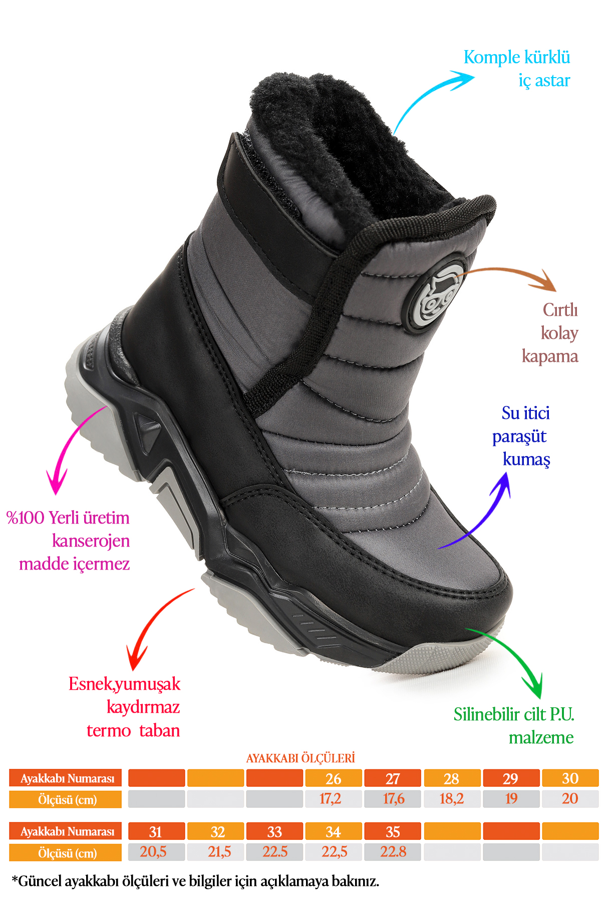 Monny Cırtlı Erkek Çocuk Kar Botu Füme - Siyah - Görsel 3