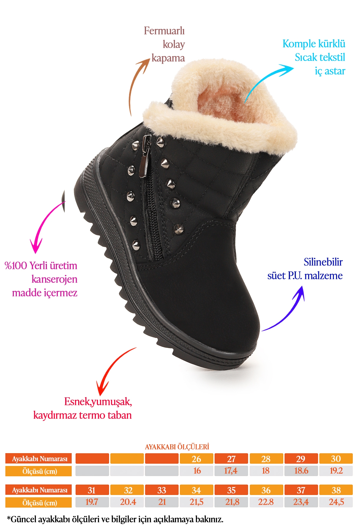 Hezan Fermuarlı Kız Çocuk Bot Ayakkabı Siyah - Bej - Görsel 3