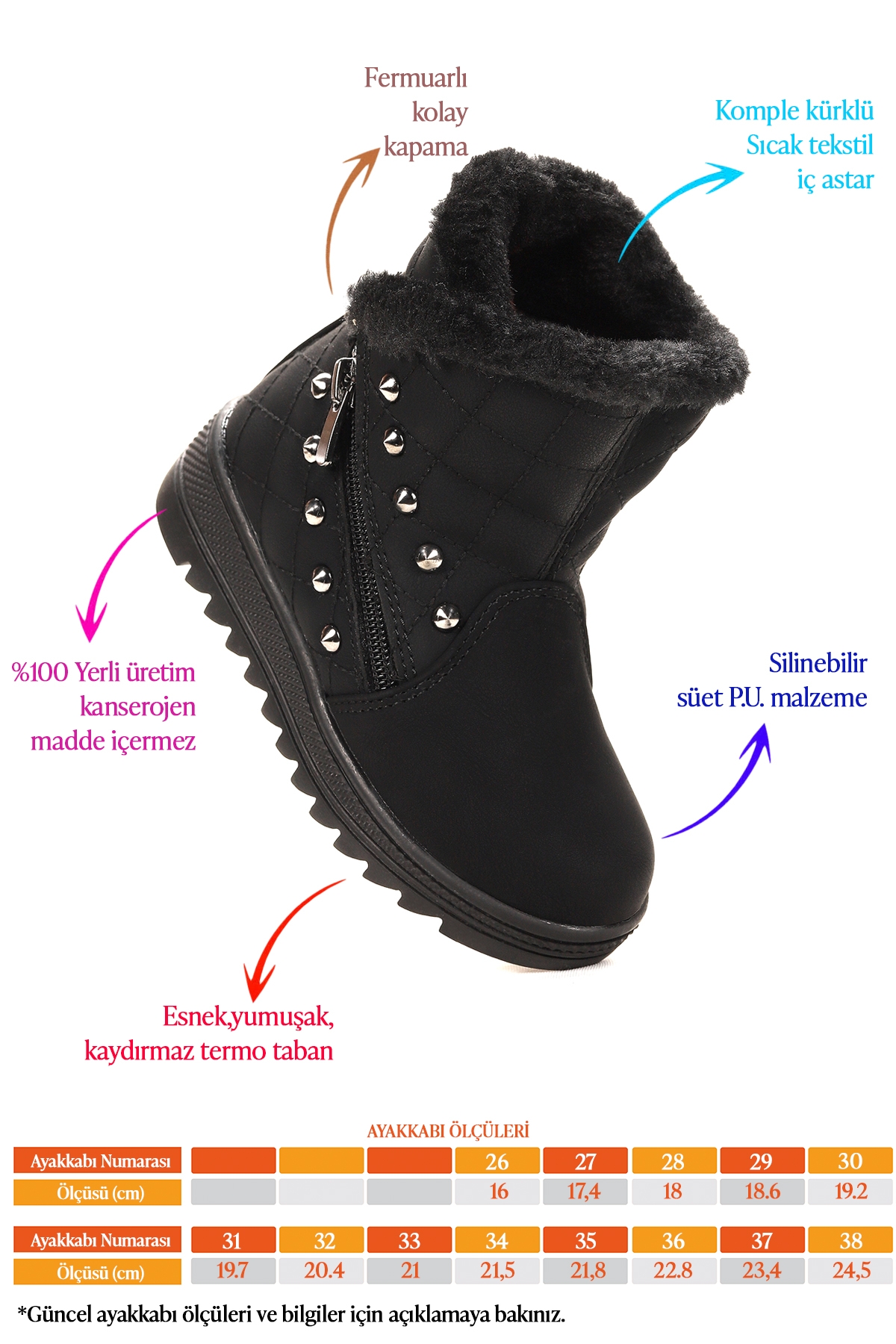 Hezan Fermuarlı Kız Çocuk Bot Ayakkabı Siyah - Siyah - Görsel 3