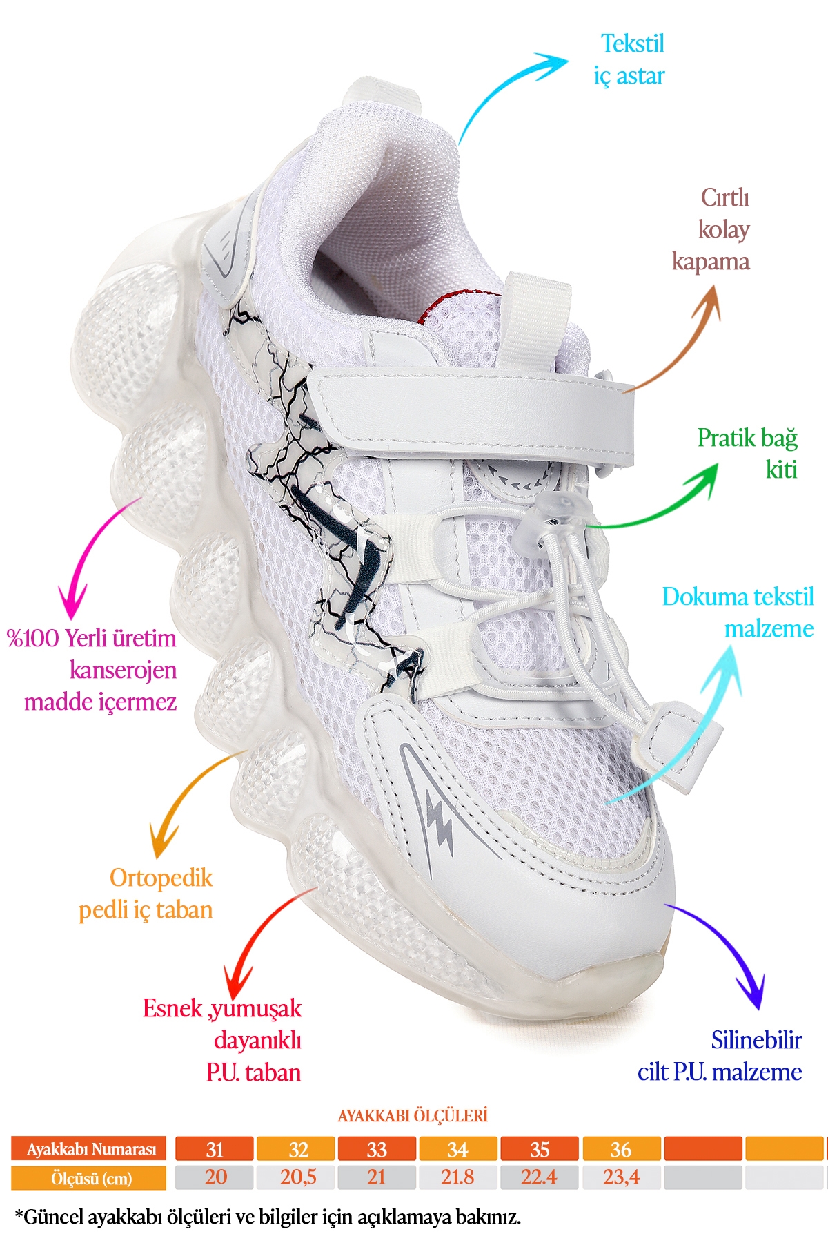 Codille Cırtlı Fileli Erkek Çocuk Spor Ayakkabı Beyaz - Görsel 3