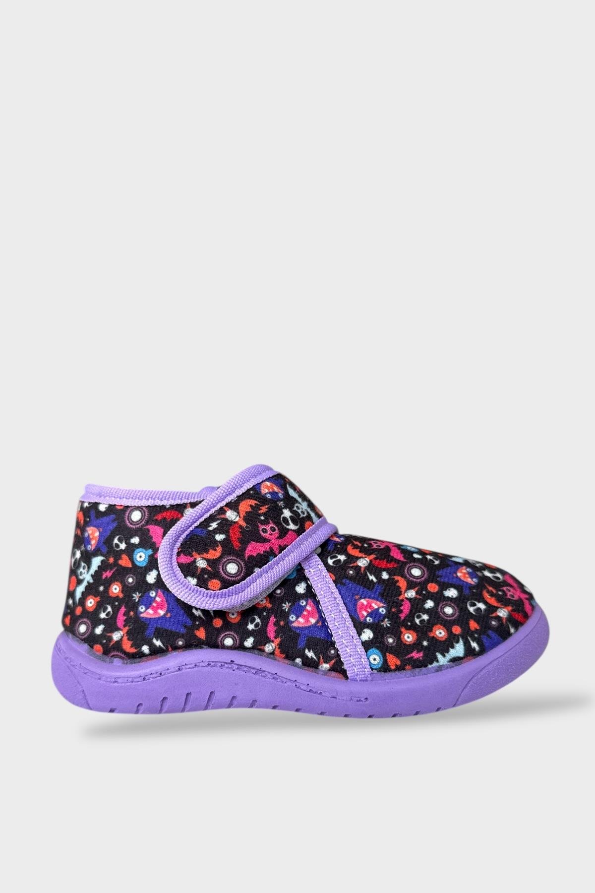 Tematik Cırtlı Çocuk Panduf Okul Kreş Ev Ayakkabısı Kaydırmaz Taban Lila - Görsel 2