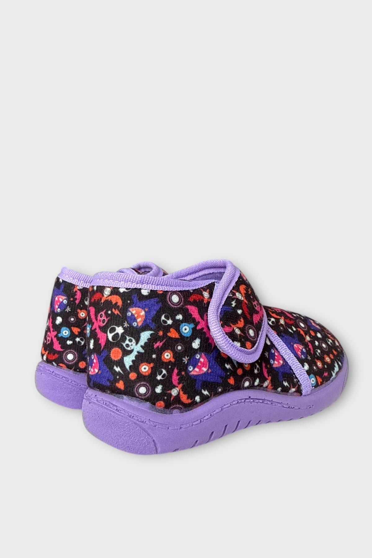 Tematik Cırtlı Çocuk Panduf Okul Kreş Ev Ayakkabısı Kaydırmaz Taban Lila - Görsel 6