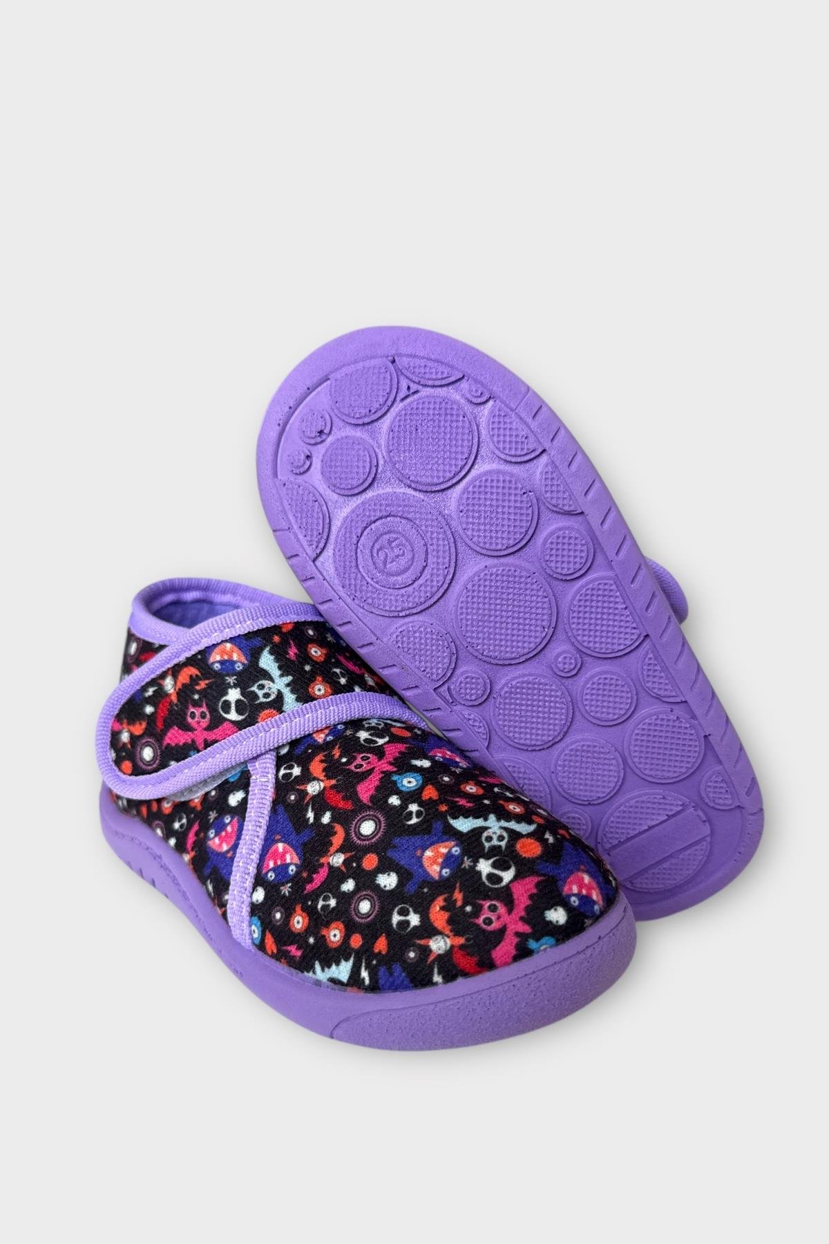 Tematik Cırtlı Çocuk Panduf Okul Kreş Ev Ayakkabısı Kaydırmaz Taban Lila - Görsel 7