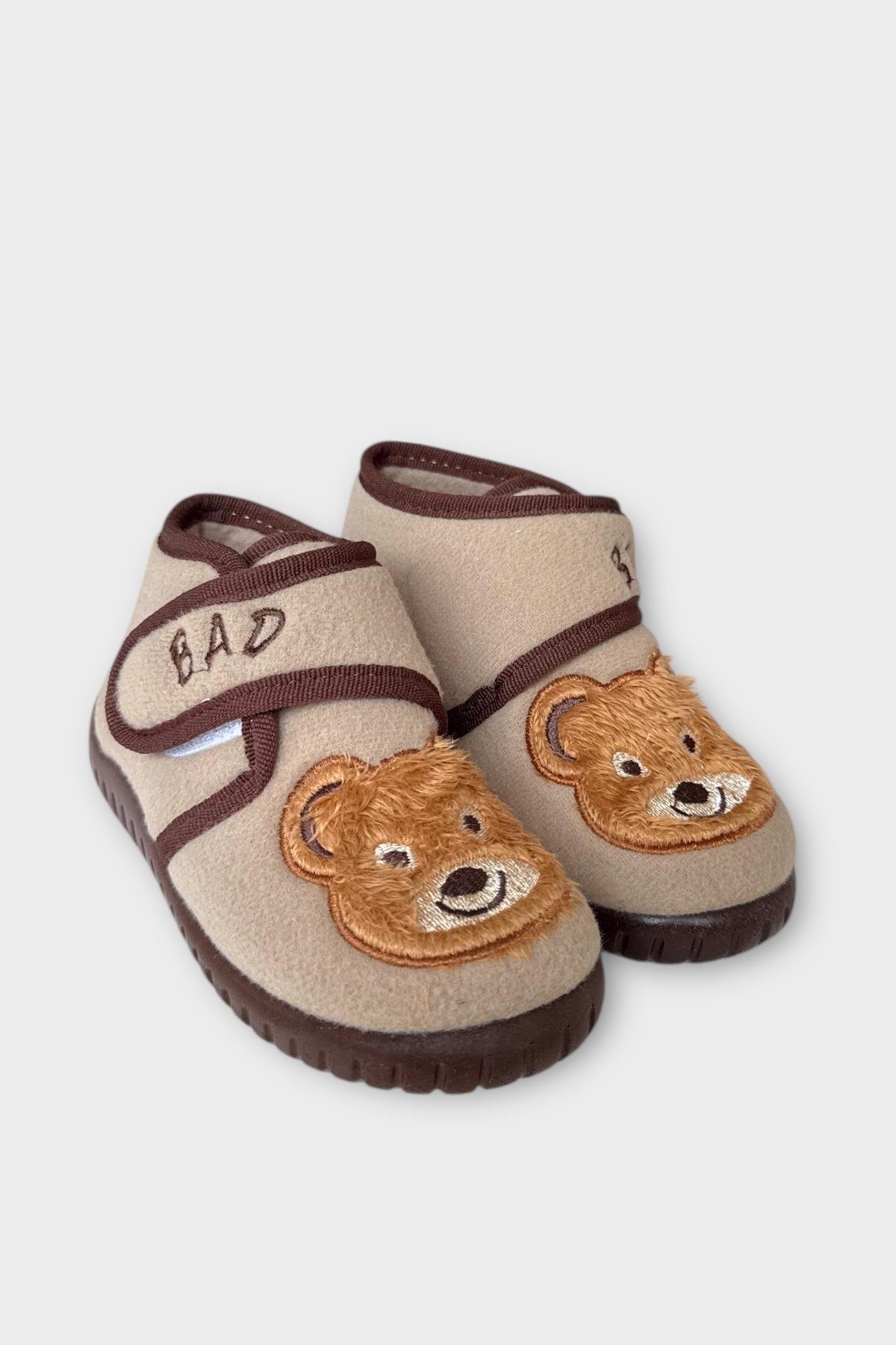 Tematik Cırtlı Çocuk Panduf Okul Kreş Ev Ayakkabısı Kaydırmaz Taban BEJ - SİYAH - Görsel 4