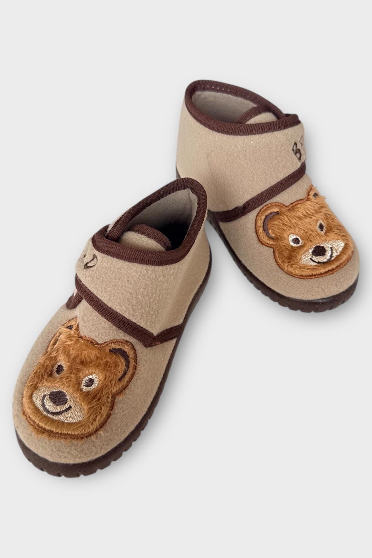 Tematik Cırtlı Çocuk Panduf Okul Kreş Ev Ayakkabısı Kaydırmaz Taban BEJ - SİYAH - Görsel 5