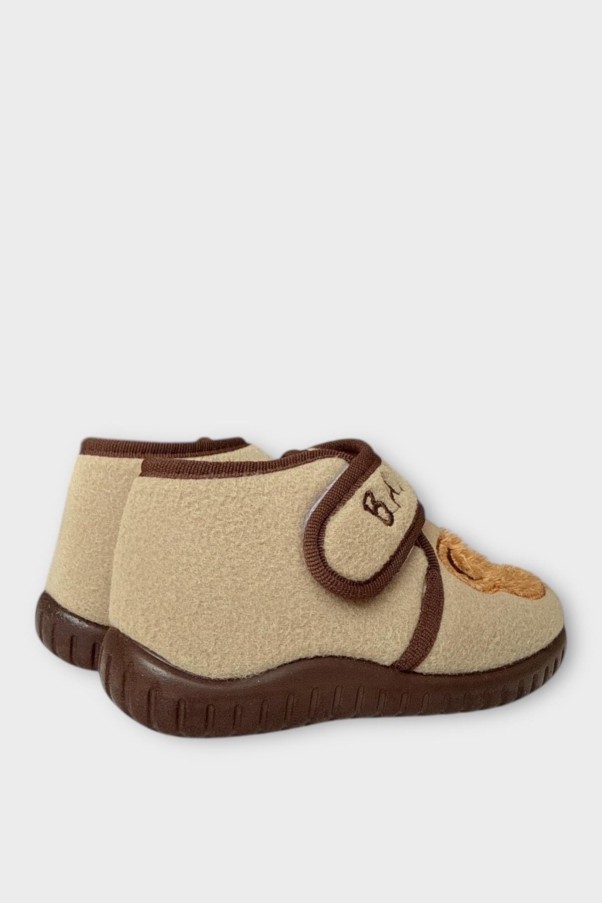 Tematik Cırtlı Çocuk Panduf Okul Kreş Ev Ayakkabısı Kaydırmaz Taban BEJ - SİYAH - Görsel 6