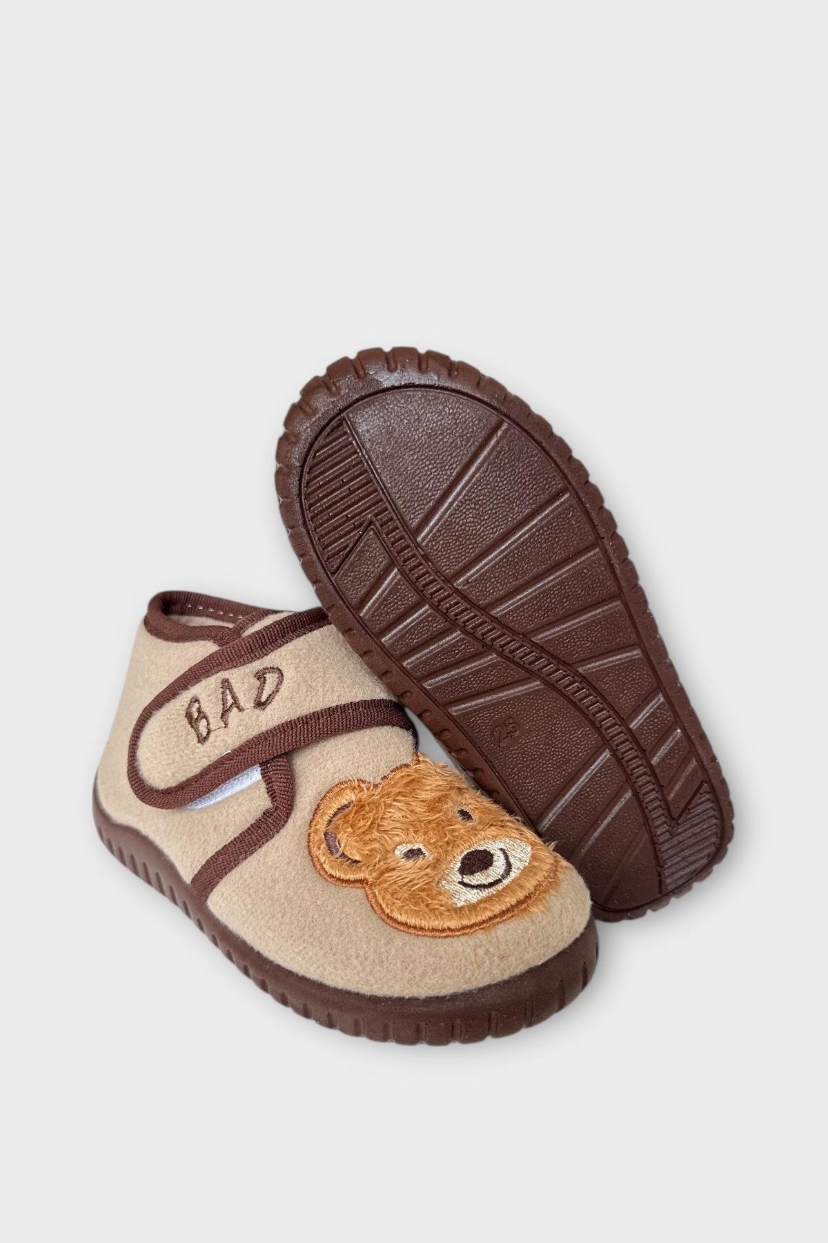 Tematik Cırtlı Çocuk Panduf Okul Kreş Ev Ayakkabısı Kaydırmaz Taban BEJ - SİYAH - Görsel 7