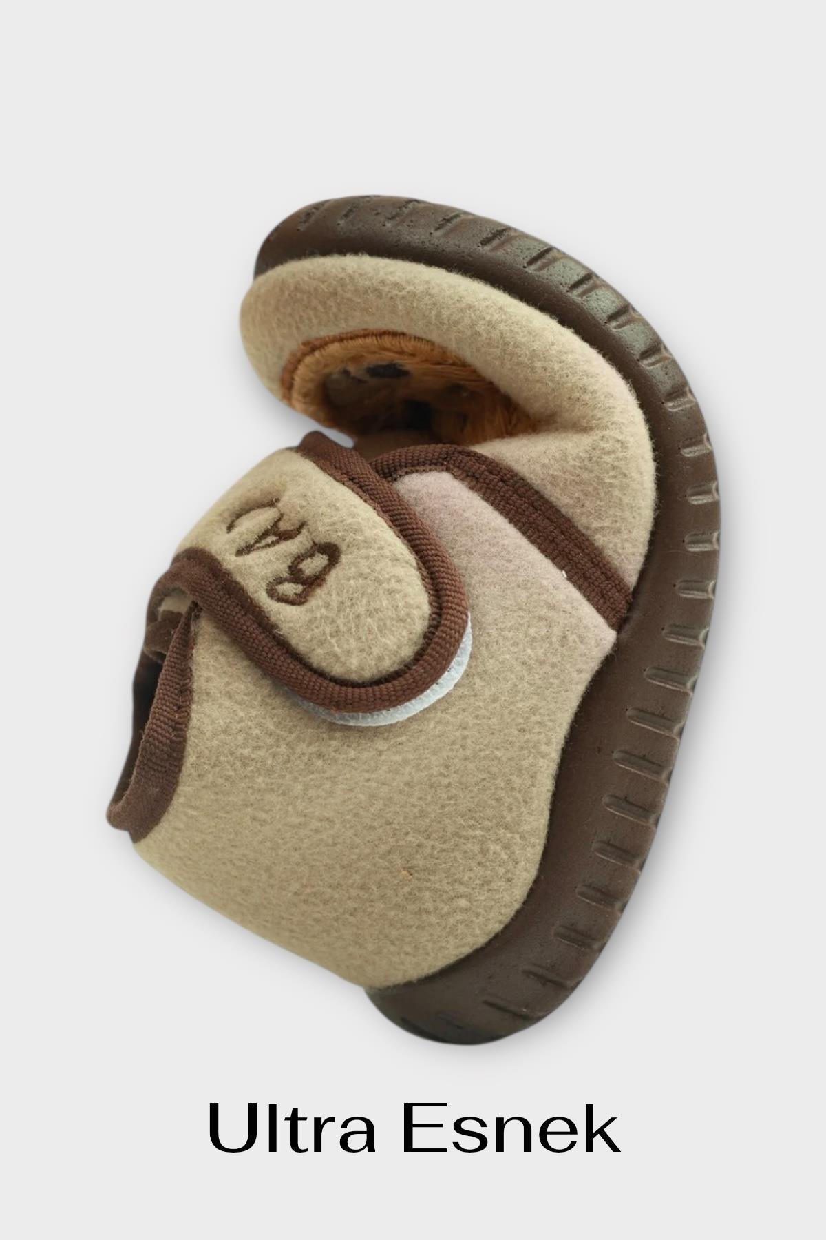 Tematik Cırtlı Çocuk Panduf Okul Kreş Ev Ayakkabısı Kaydırmaz Taban BEJ - SİYAH - Görsel 8