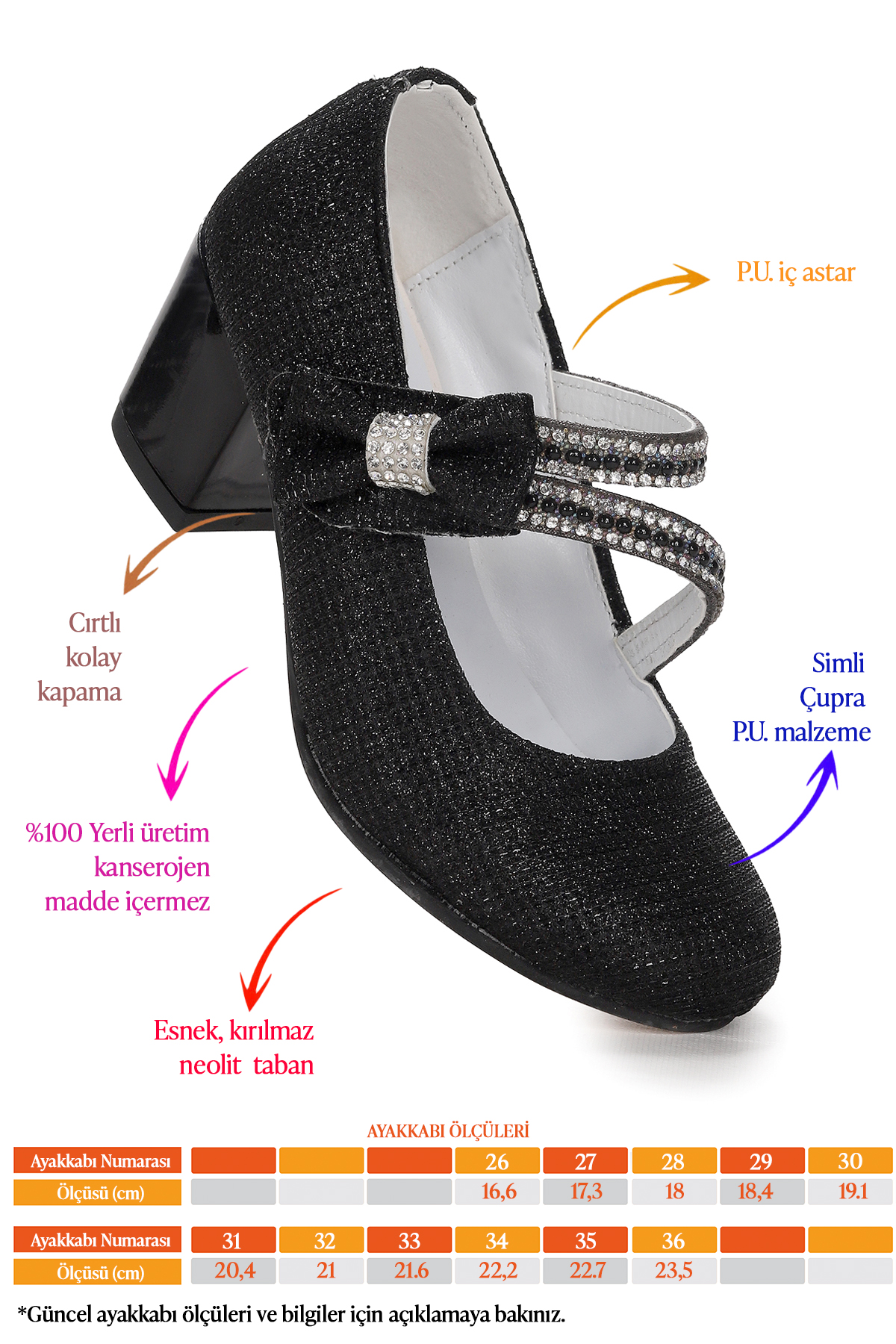 Aisha Çupra Günlük Kız Çocuk 4 Cm Topuklu Abiye Ayakkabı Siyah - Görsel 3