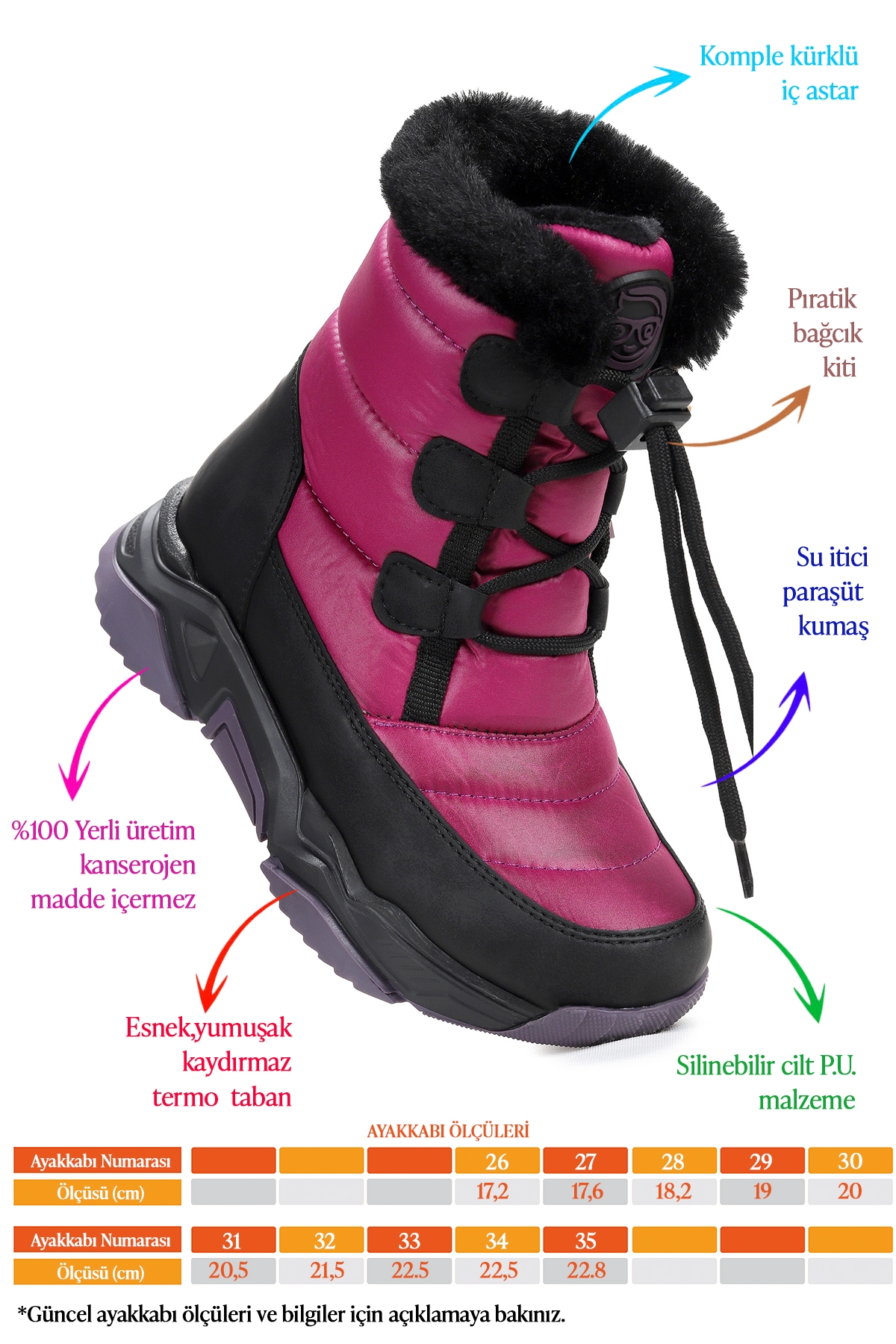 Alison Bağcıklı Kız Çocuk Kar Botu Siyah - Lila - Görsel 3