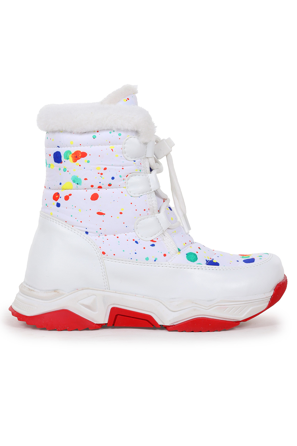 Bambu Bağcıklı Kız Çocuk Kar Botu Beyaz - Kırmızı - Görsel 5