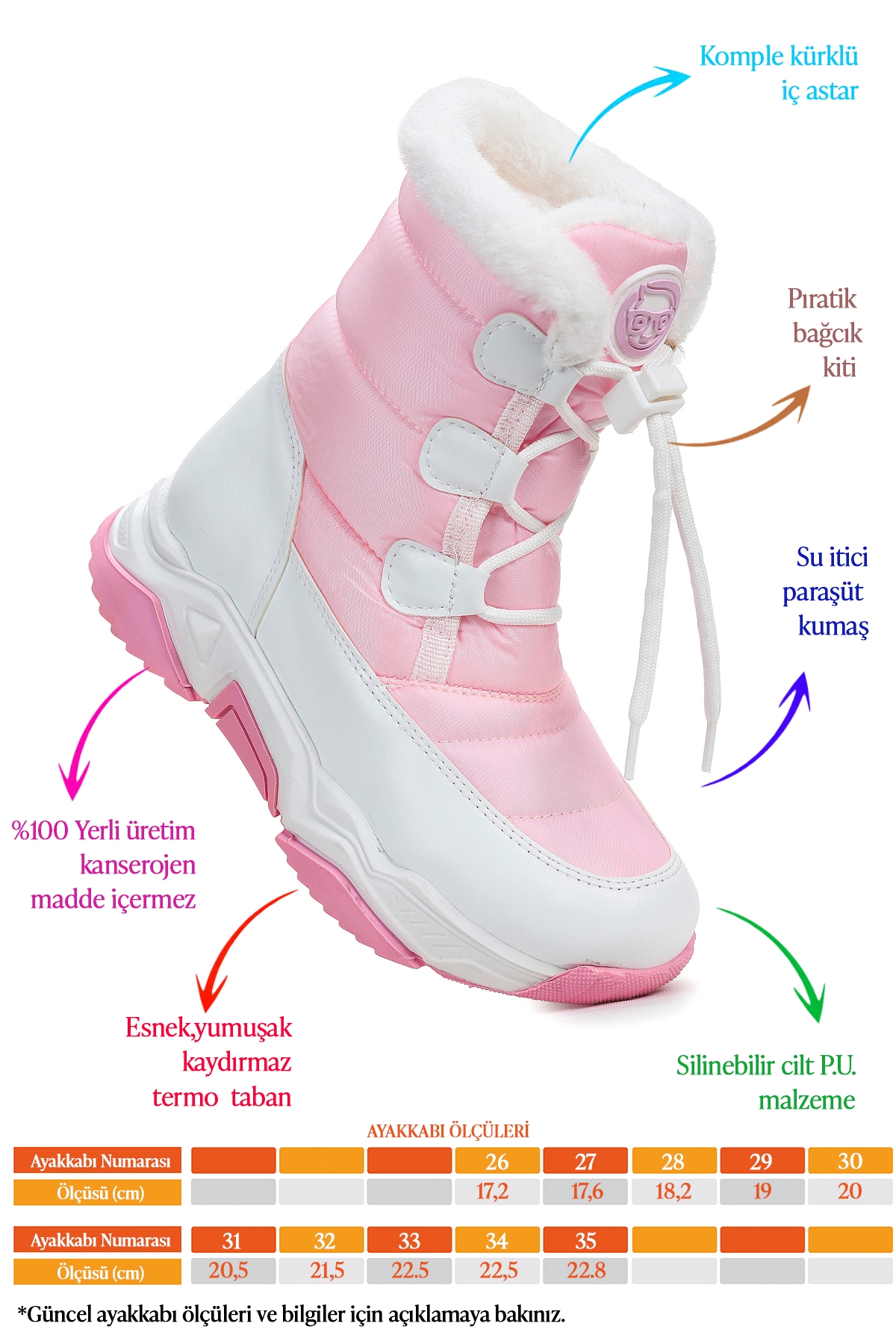 Alison Bağcıklı Kız Çocuk Kar Botu Pembe - Beyaz - Görsel 3