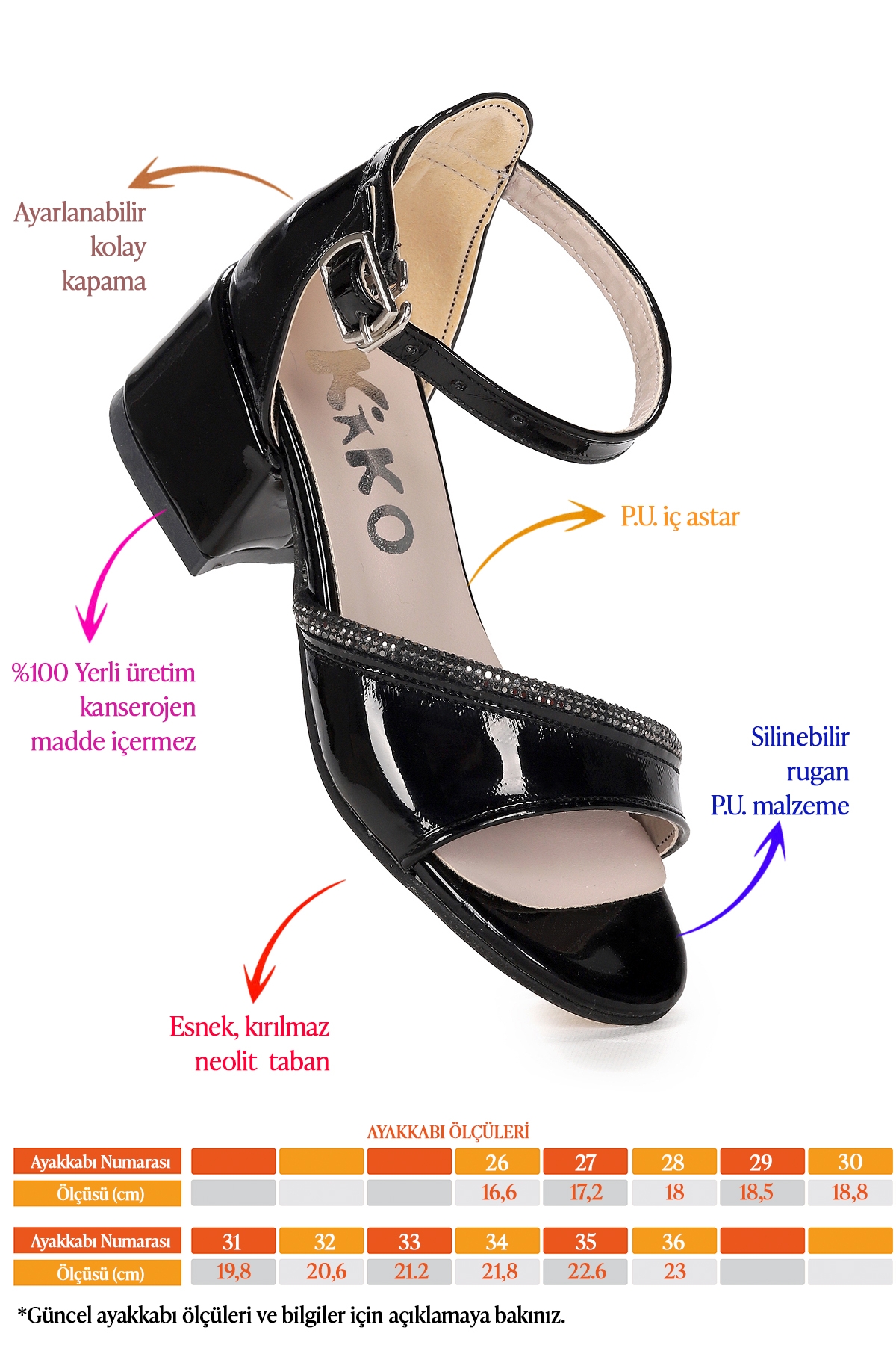 Elos Rugan Günlük Kız Çocuk 4 Cm Topuklu Sandalet Ayakkabı Siyah - Görsel 3