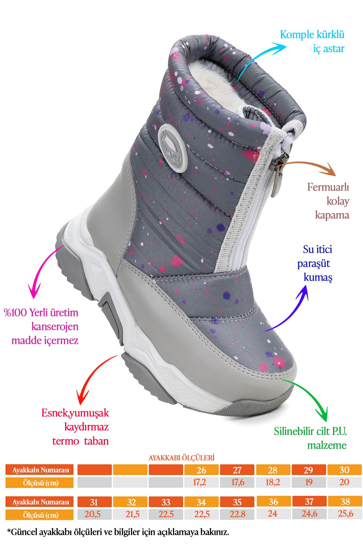 Mars Fermuarlı Kız Çocuk Kar Botu Füme - Fuşya - Görsel 3