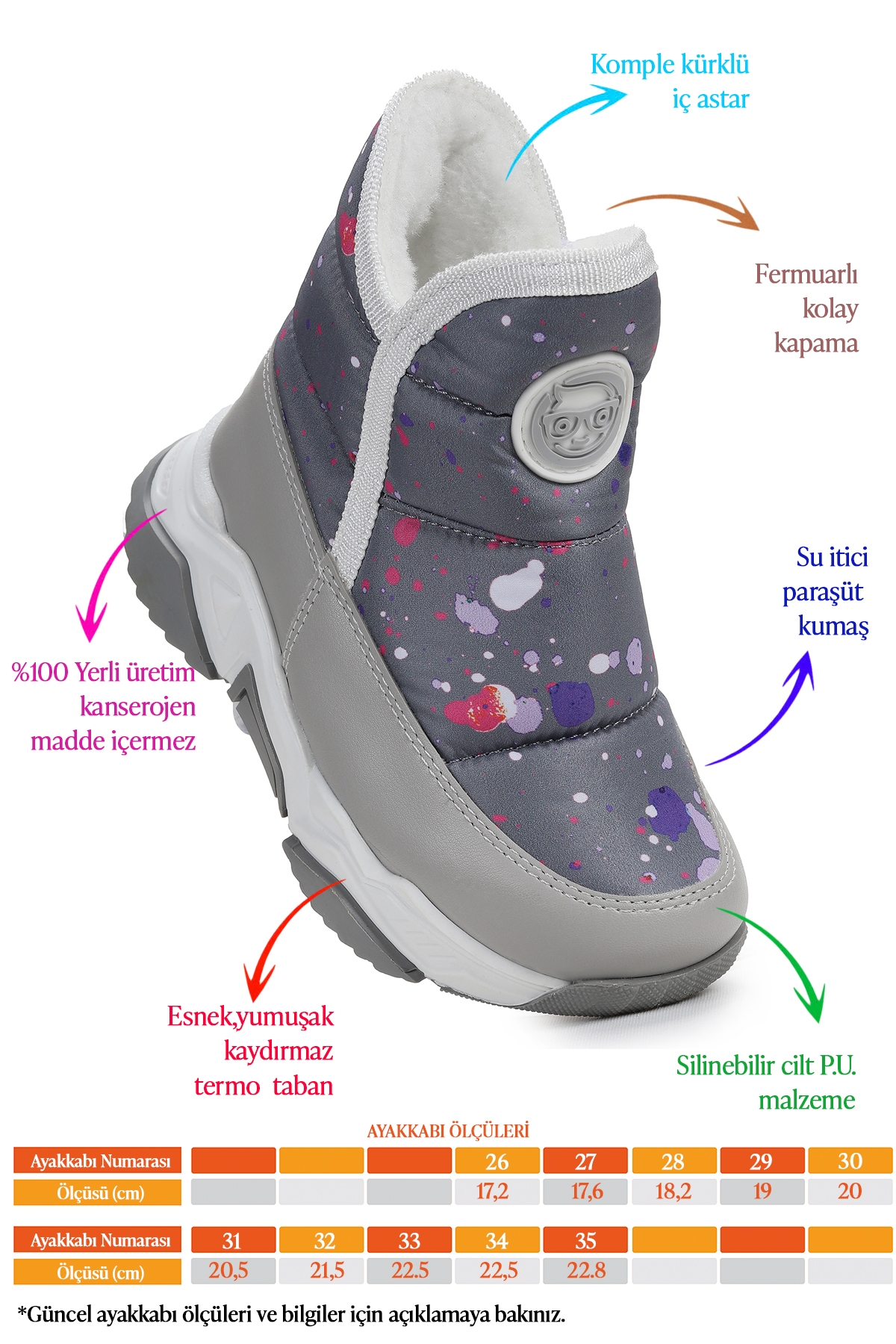 Rocco Fermuarlı Kız Çocuk Kar Botu Füme - Fuşya - Görsel 3