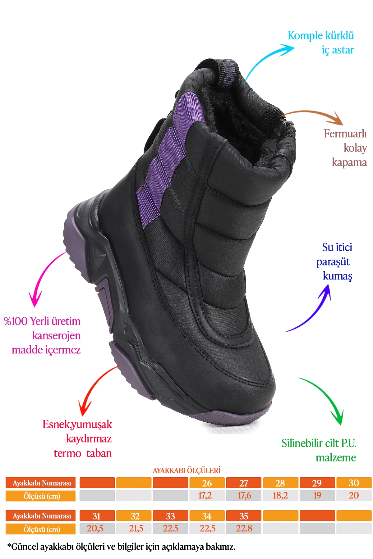 Pablo Fermuarlı Kız Çocuk Kar Botu Siyah - Mor - Görsel 3