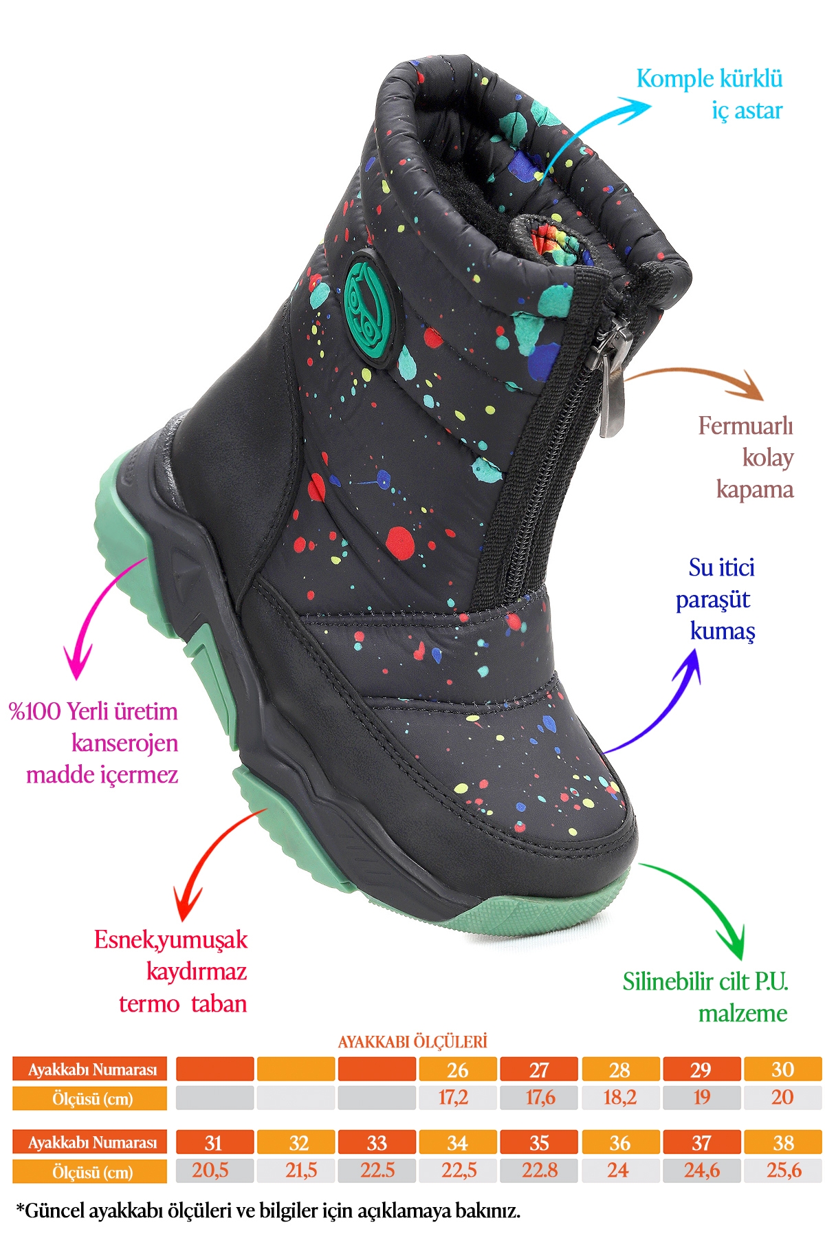 Mars Fermuarlı Erkek Çocuk Kar Botu Siyah - Yeşil - Görsel 3