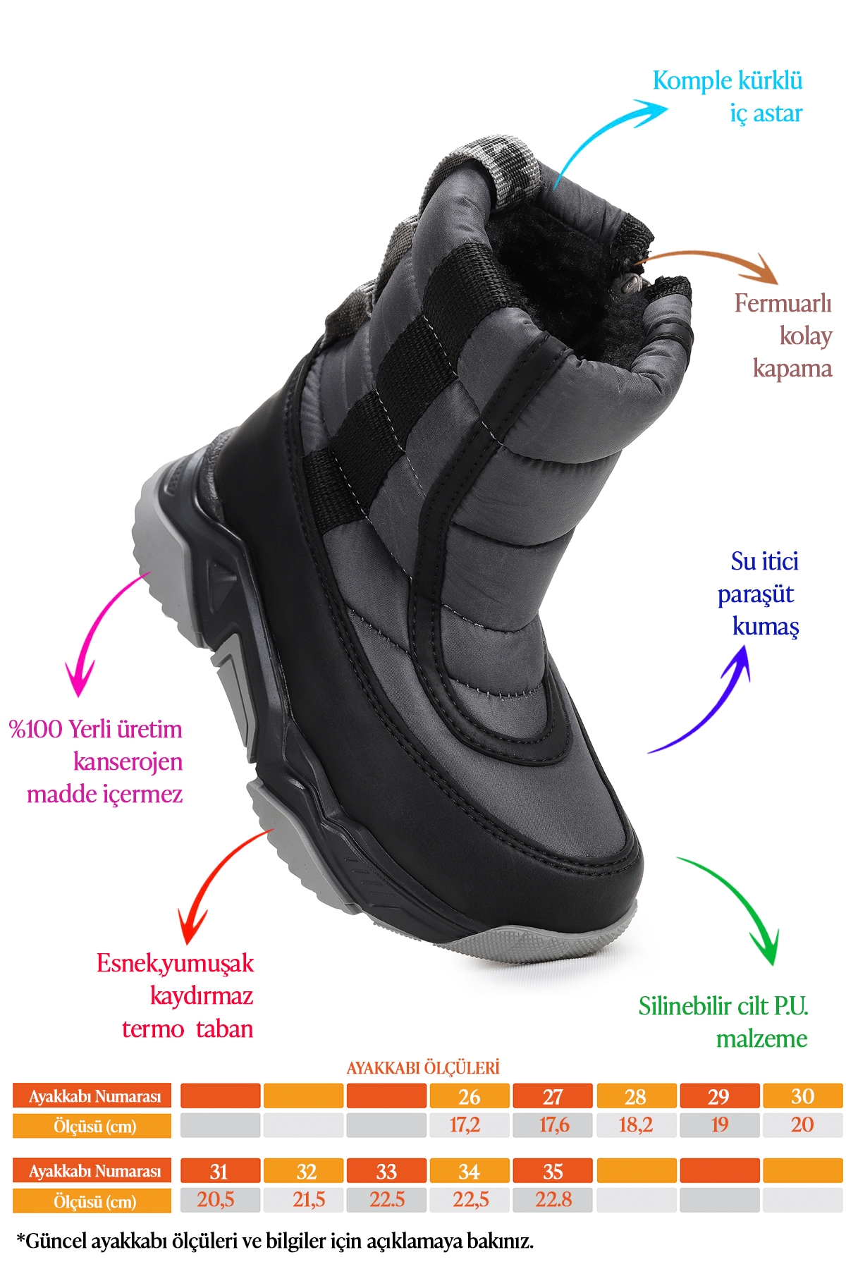 Pablo Fermuarlı Erkek Çocuk Kar Botu Füme - Siyah - Görsel 3