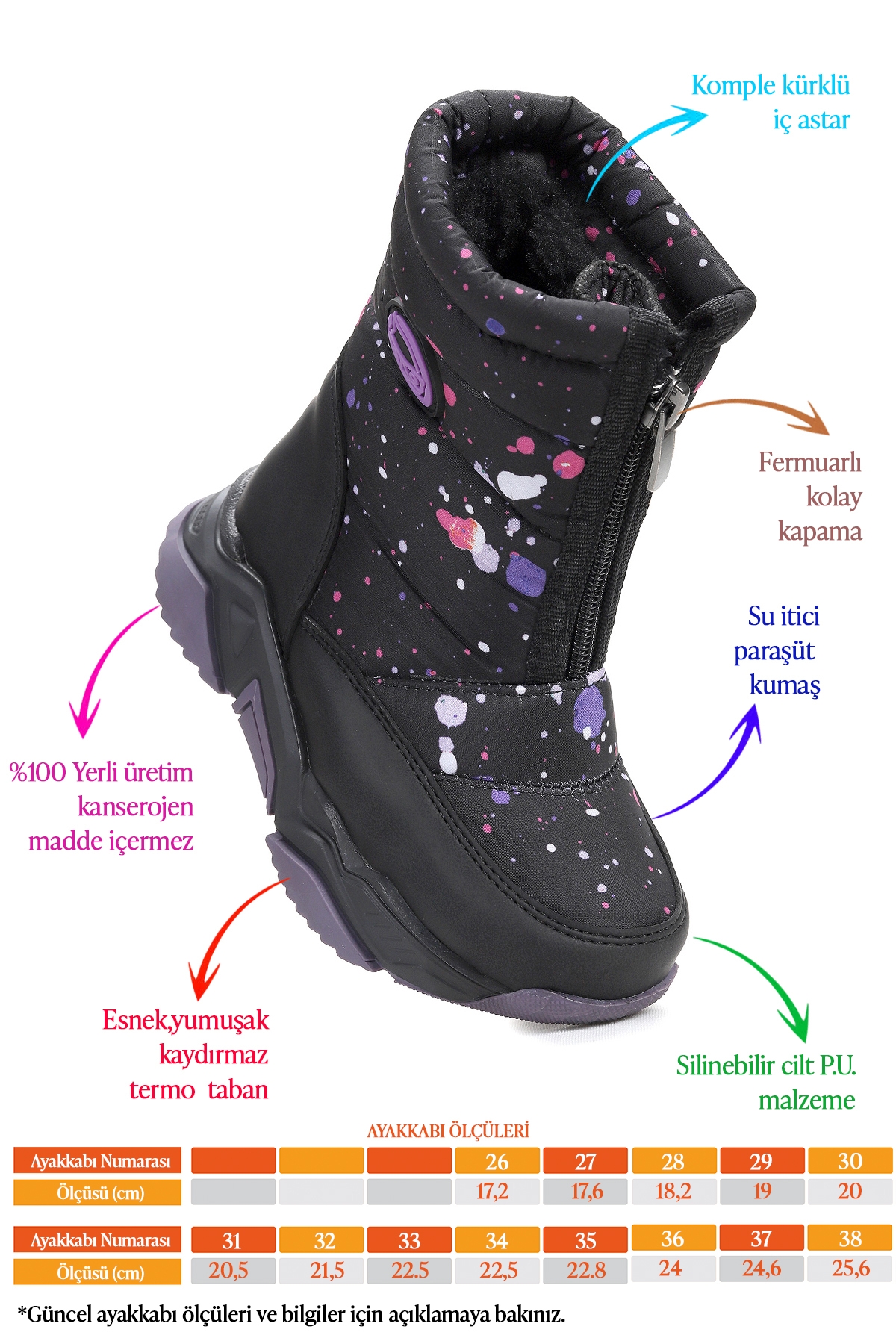 Mars Fermuarlı Kız Çocuk Kar Botu Siyah - Pembe - Görsel 3