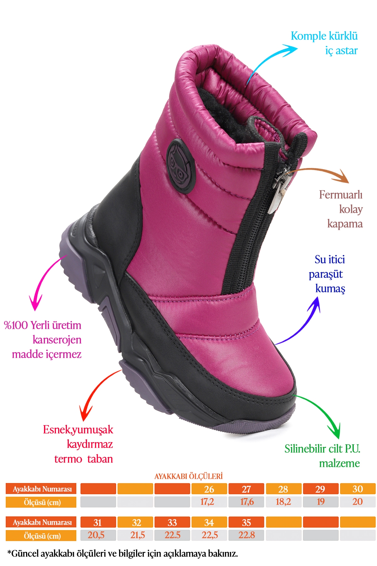 Sumo Fermuarlı Kız Çocuk Kar Botu Mor - Siyah - Görsel 3