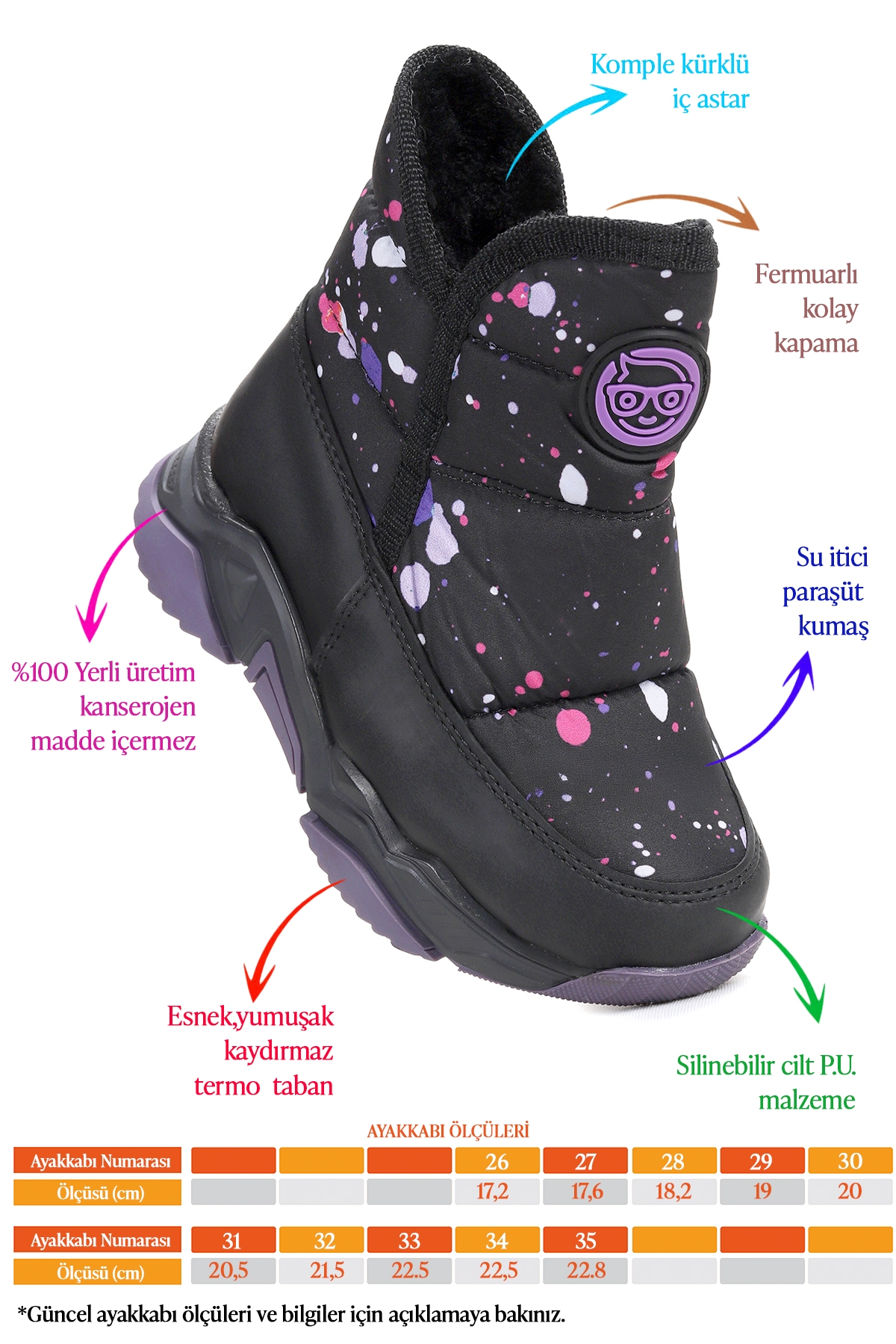 Rocco Fermuarlı Kız Çocuk Kar Botu Siyah - Mor - Görsel 3