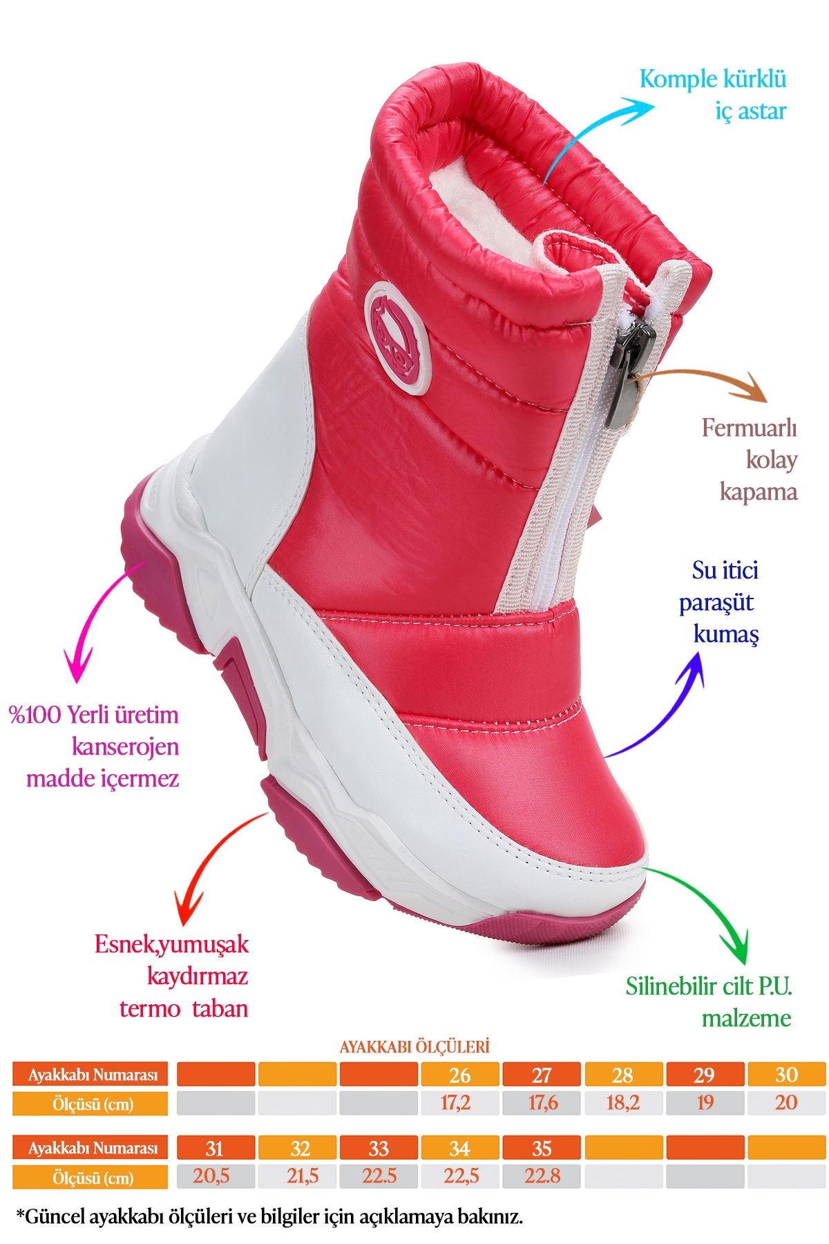 Sumo Fermuarlı Kız Çocuk Kar Botu Fuşya - Pembe - Görsel 3
