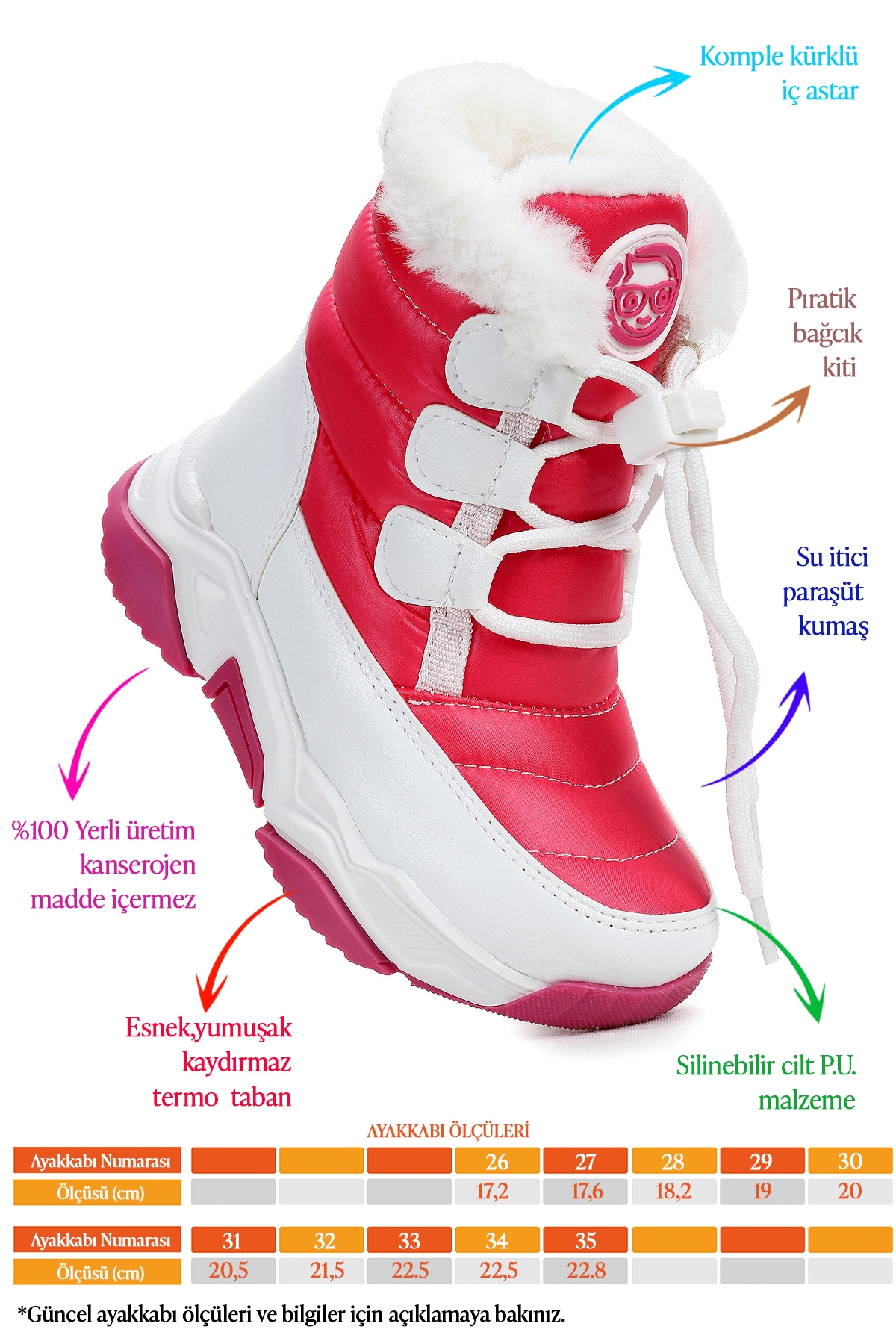 Alison Bağcıklı Kız Çocuk Kar Botu Fuşya - Pembe - Görsel 3