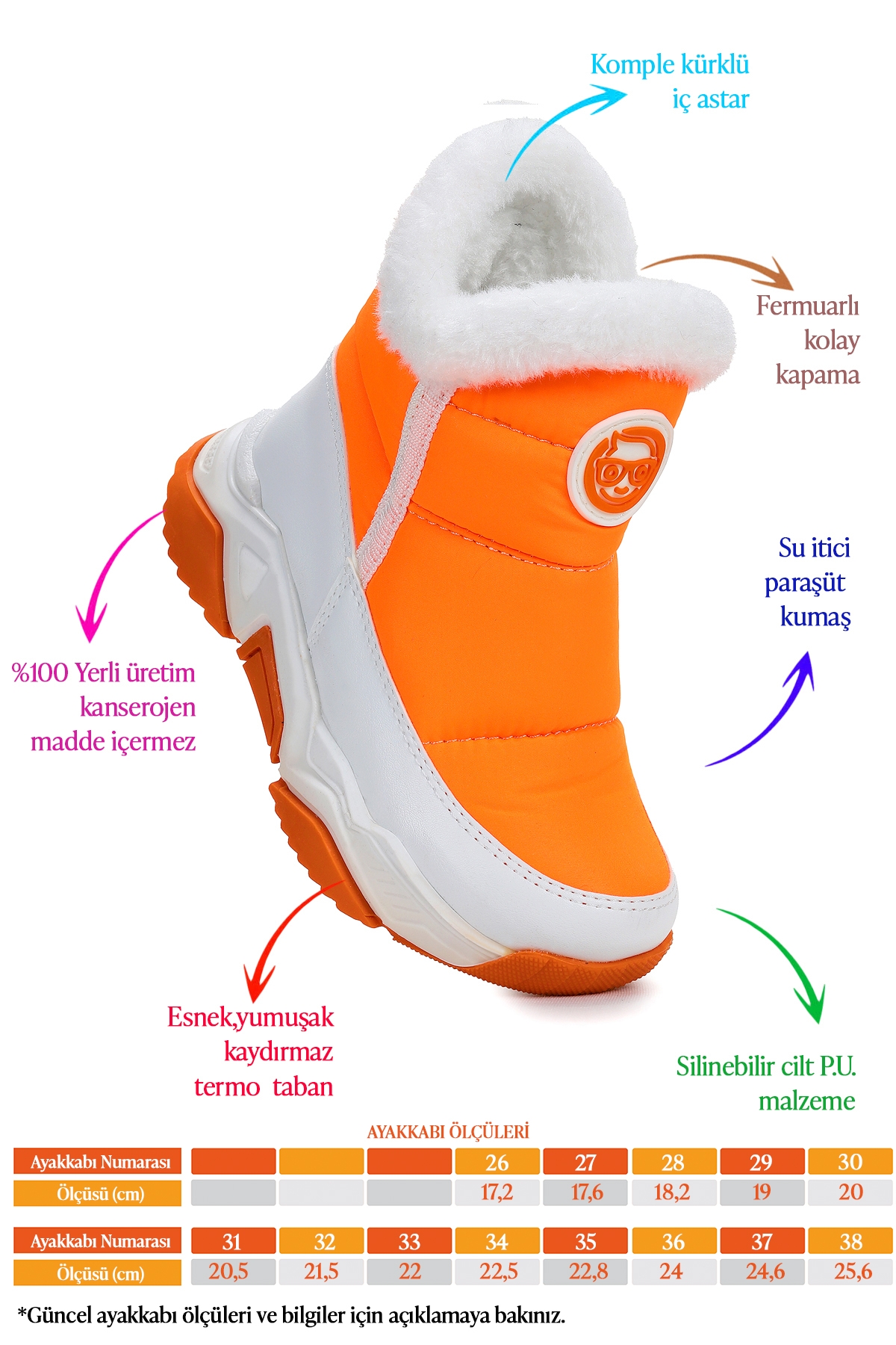 Pamela Fermuarlı Kız Çocuk Kar Botu Turuncu - Görsel 3