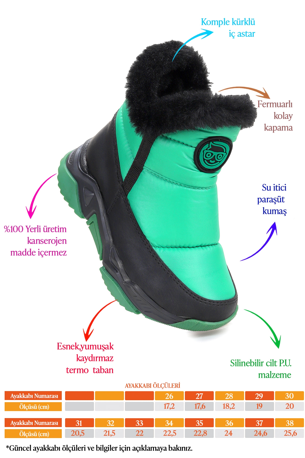 Pamela Fermuarlı Kız Çocuk Kar Botu Yeşil - Görsel 3
