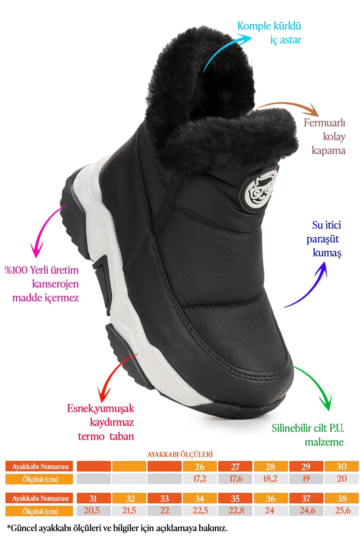 Pamela Fermuarlı Kız Çocuk Kar Botu Siyah - Görsel 3