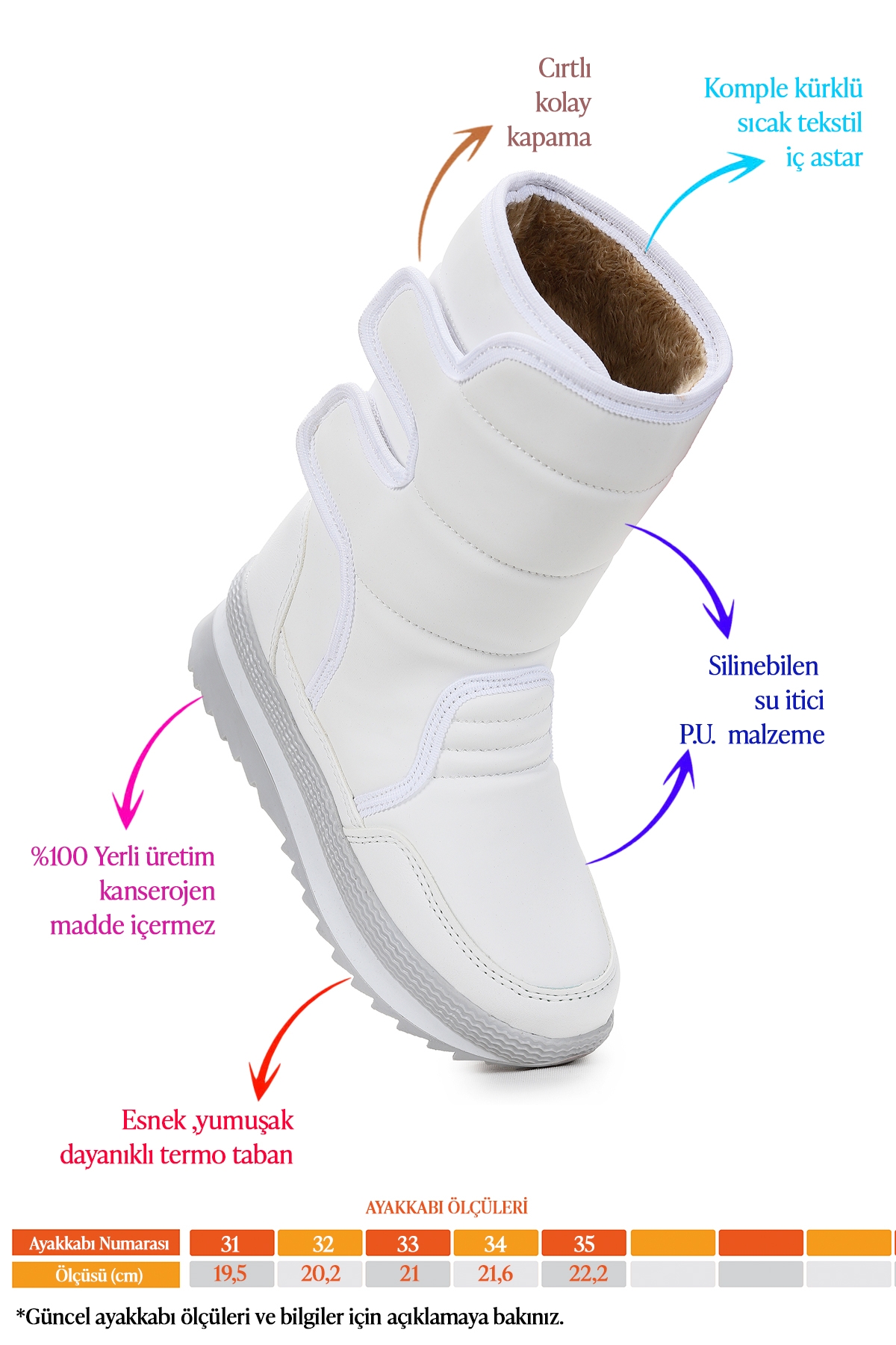 Riko Cırtlı Termo Taban Kız Çocuk Kar Botu Beyaz - Görsel 3