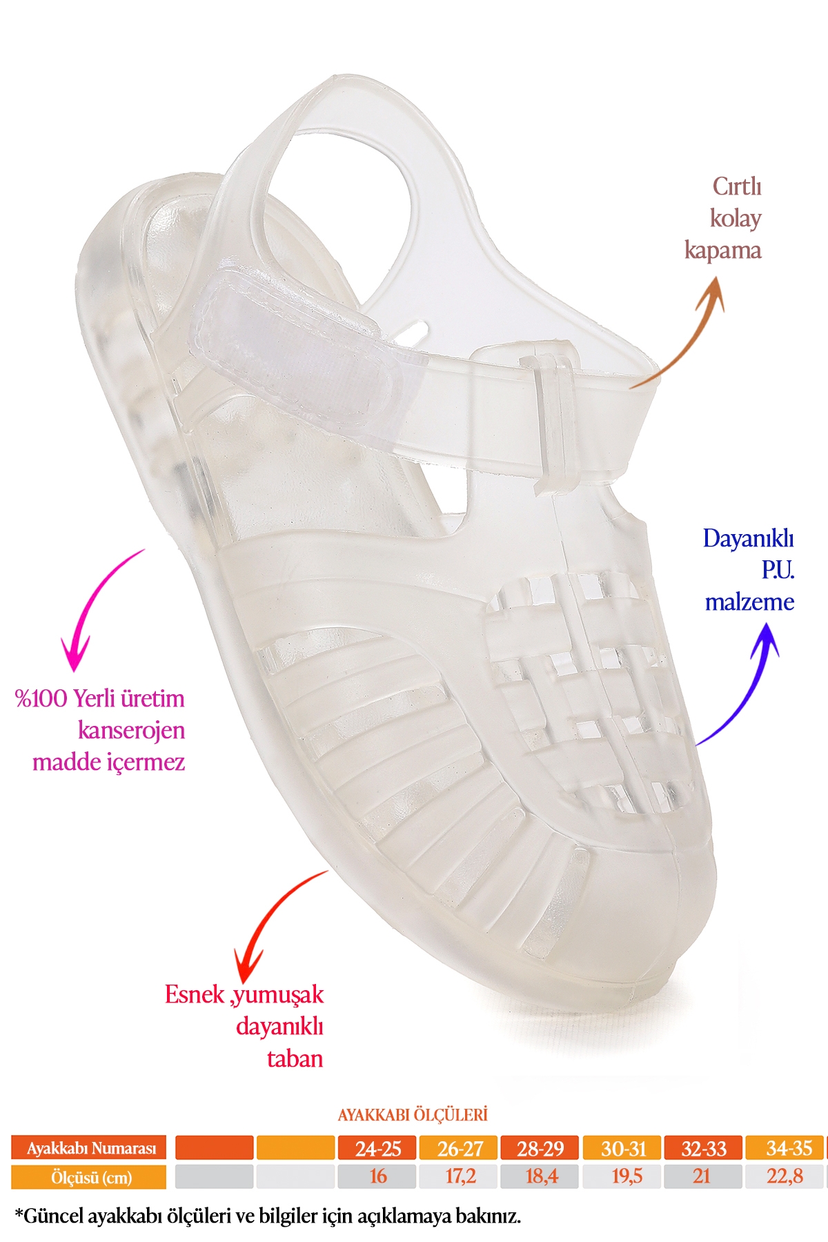 Fina Günlük Deniz Havuz Plaj Kız Çocuk Sandalet Ayakkabı Şeffaf - Görsel 3