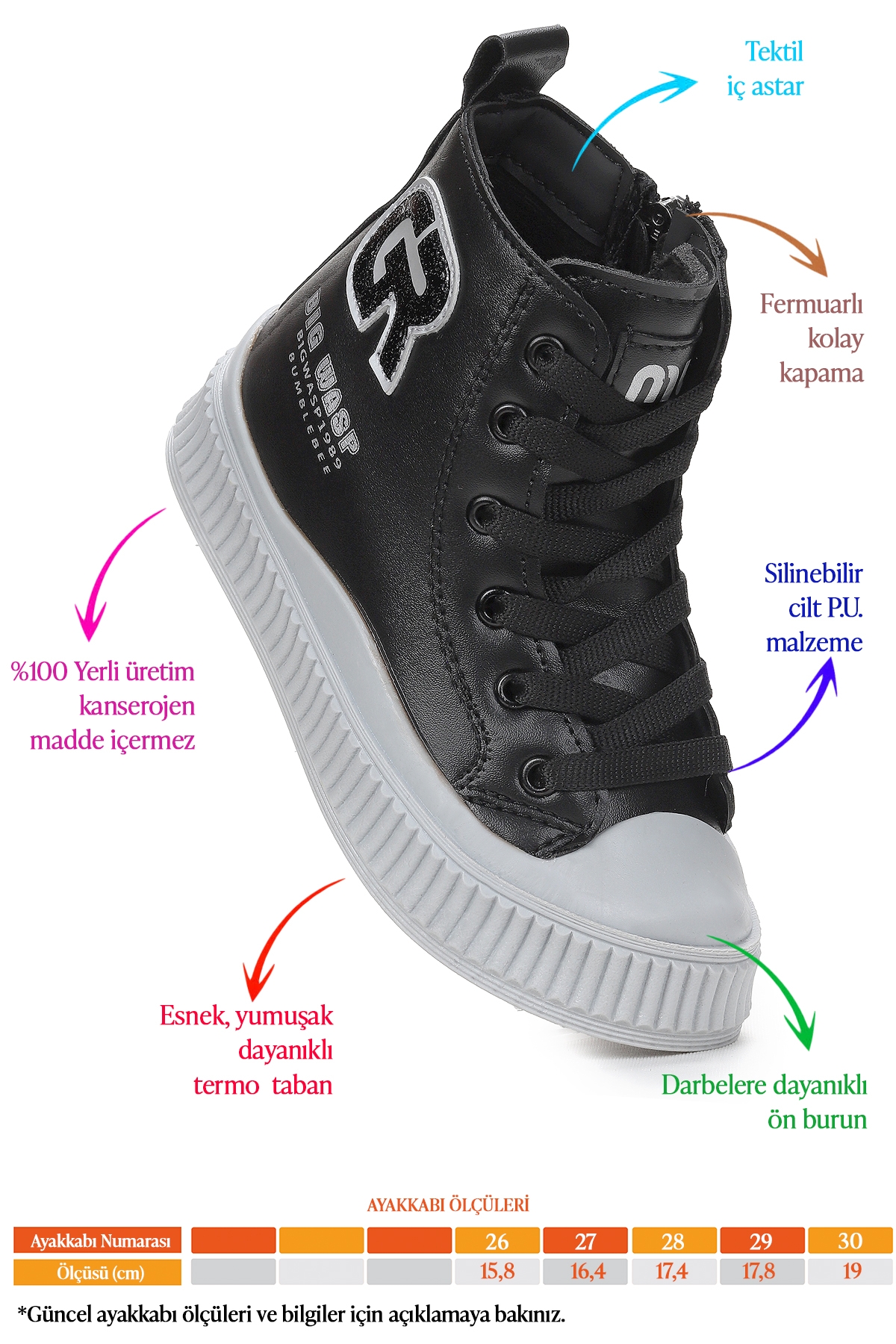 Kiko Kids Kiko Kids Wasp Fermuarlı Günlük Erkek Çocuk Bot Ayakkabı Siyah - Gümüş | Flo Siyah - 3. görsel