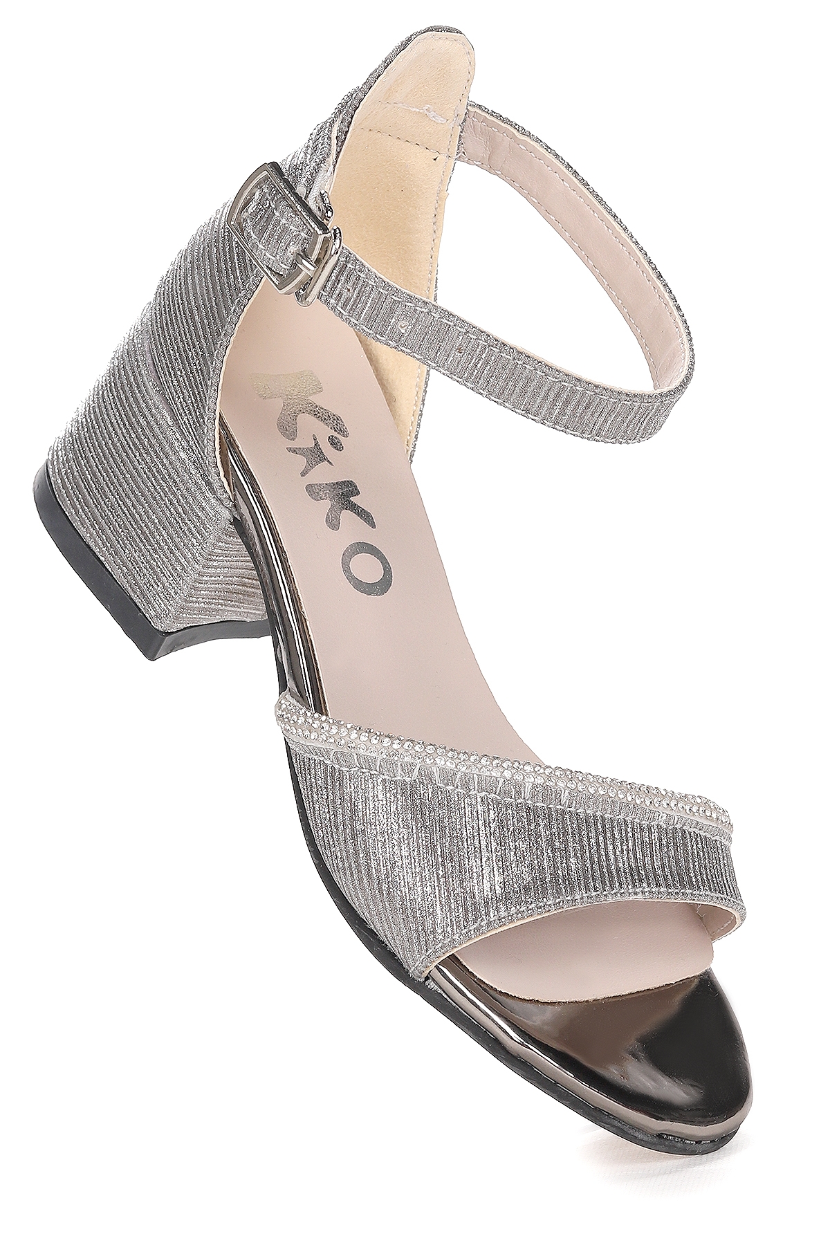 Elos Çizgili Günlük Kız Çocuk 4 Cm Topuklu Sandalet Ayakkabı Platin - Görsel 2