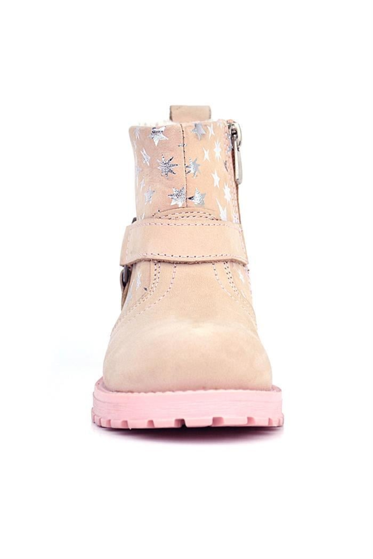 Chiron Hakiki Deri Pudra Yıldız Desenli Fermuarlı Kürklü Kız Çocuk Bot - Görsel 5