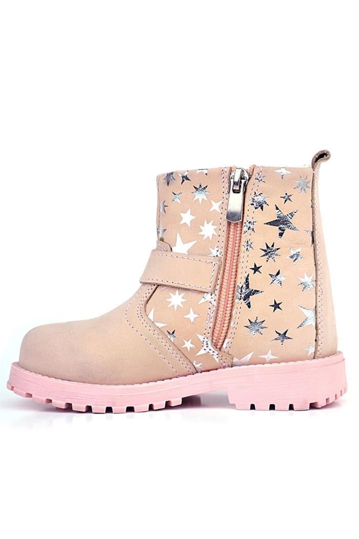 Chiron Hakiki Deri Pudra Yıldız Desenli Fermuarlı Kürklü Kız Çocuk Bot - Görsel 6