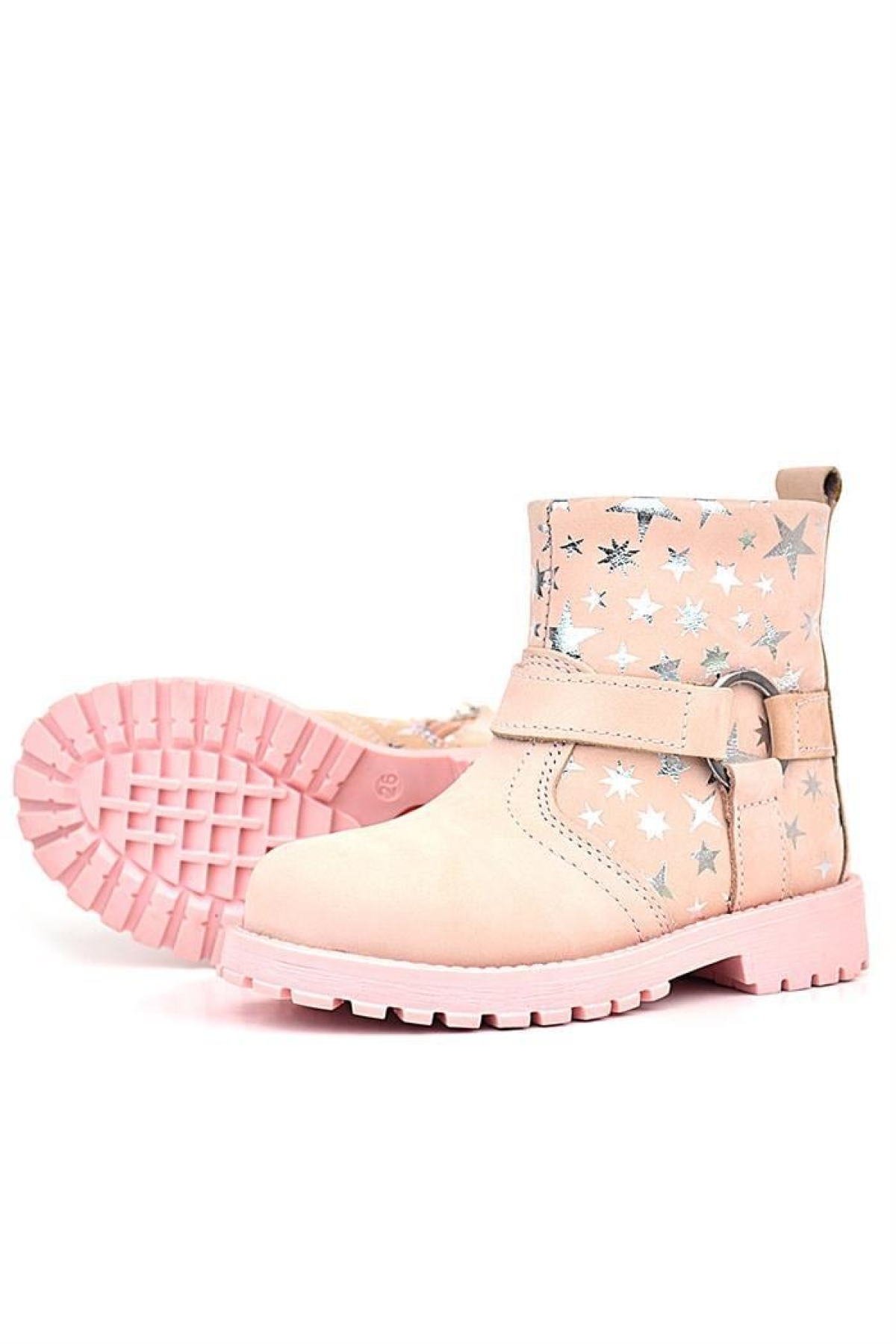 Chiron Hakiki Deri Pudra Yıldız Desenli Fermuarlı Kürklü Kız Çocuk Bot - Görsel 8