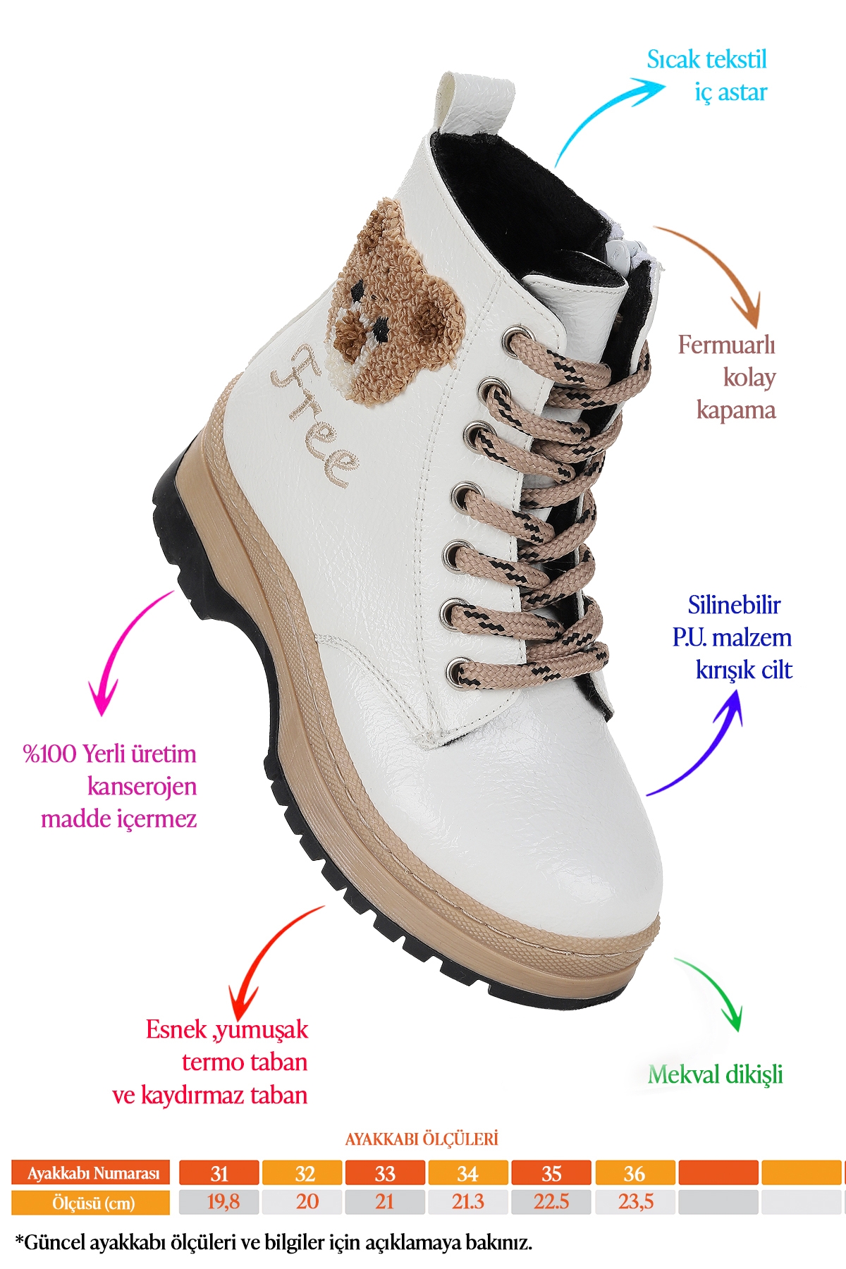 Teddy Kırışık Termo Taban Kız Çocuk Bot Beyaz - Görsel 3