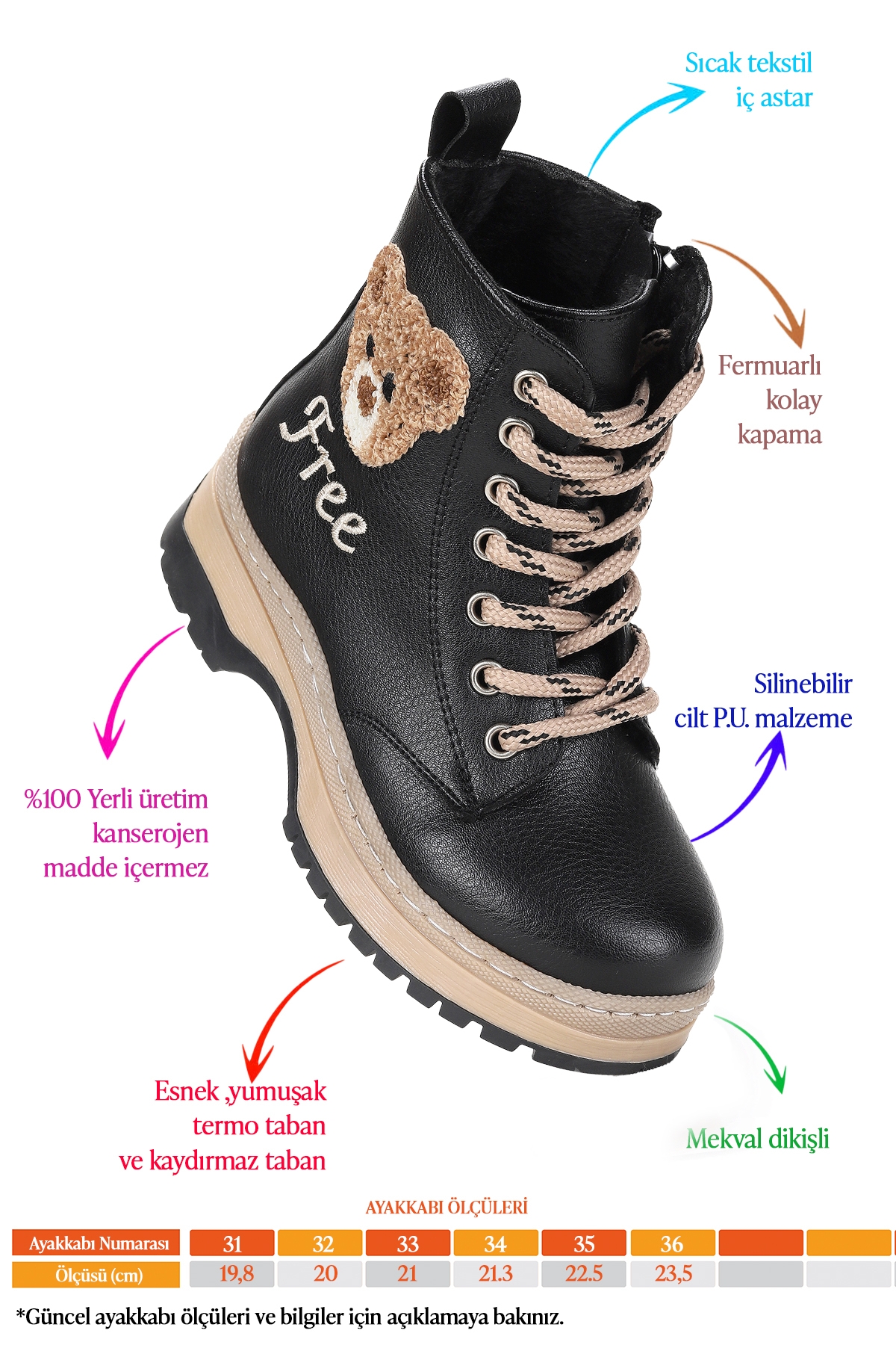 Teddy Cilt Termo Taban Kız Çocuk Bot Siyah - Görsel 3