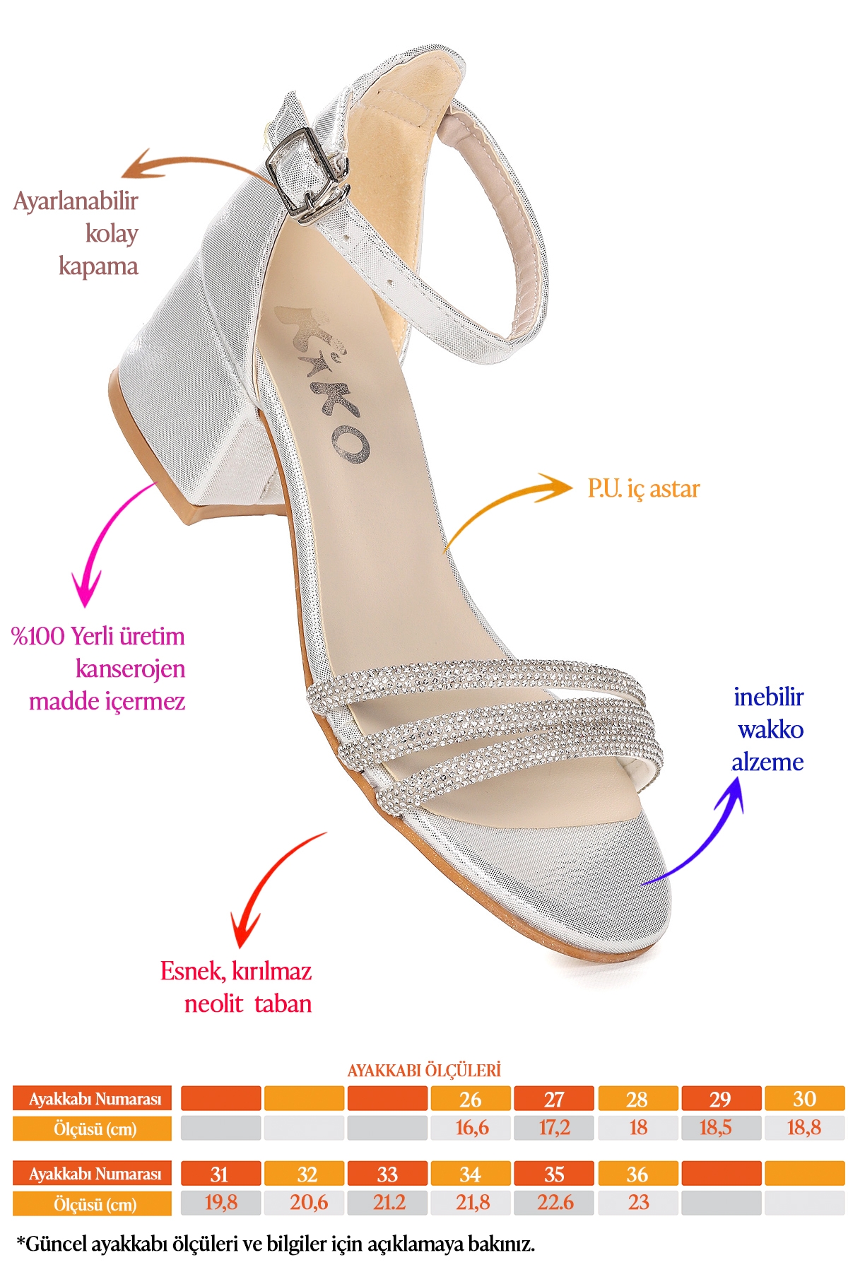 Nobe Günlük Kız Çocuk 4 Cm Topuklu Sandalet Ayakkabı Gümüş - Görsel 3