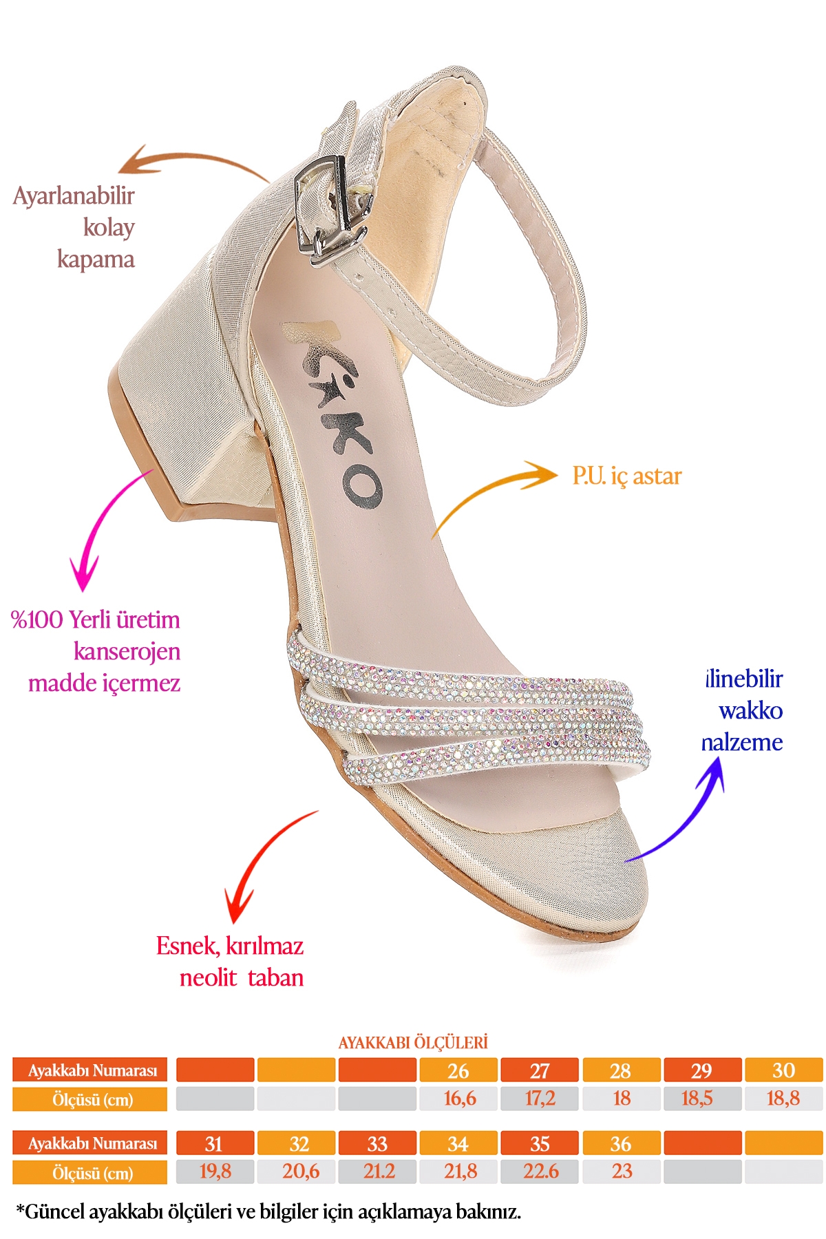 Nobe Günlük Kız Çocuk 4 Cm Topuklu Sandalet Ayakkabı Altın - Görsel 3