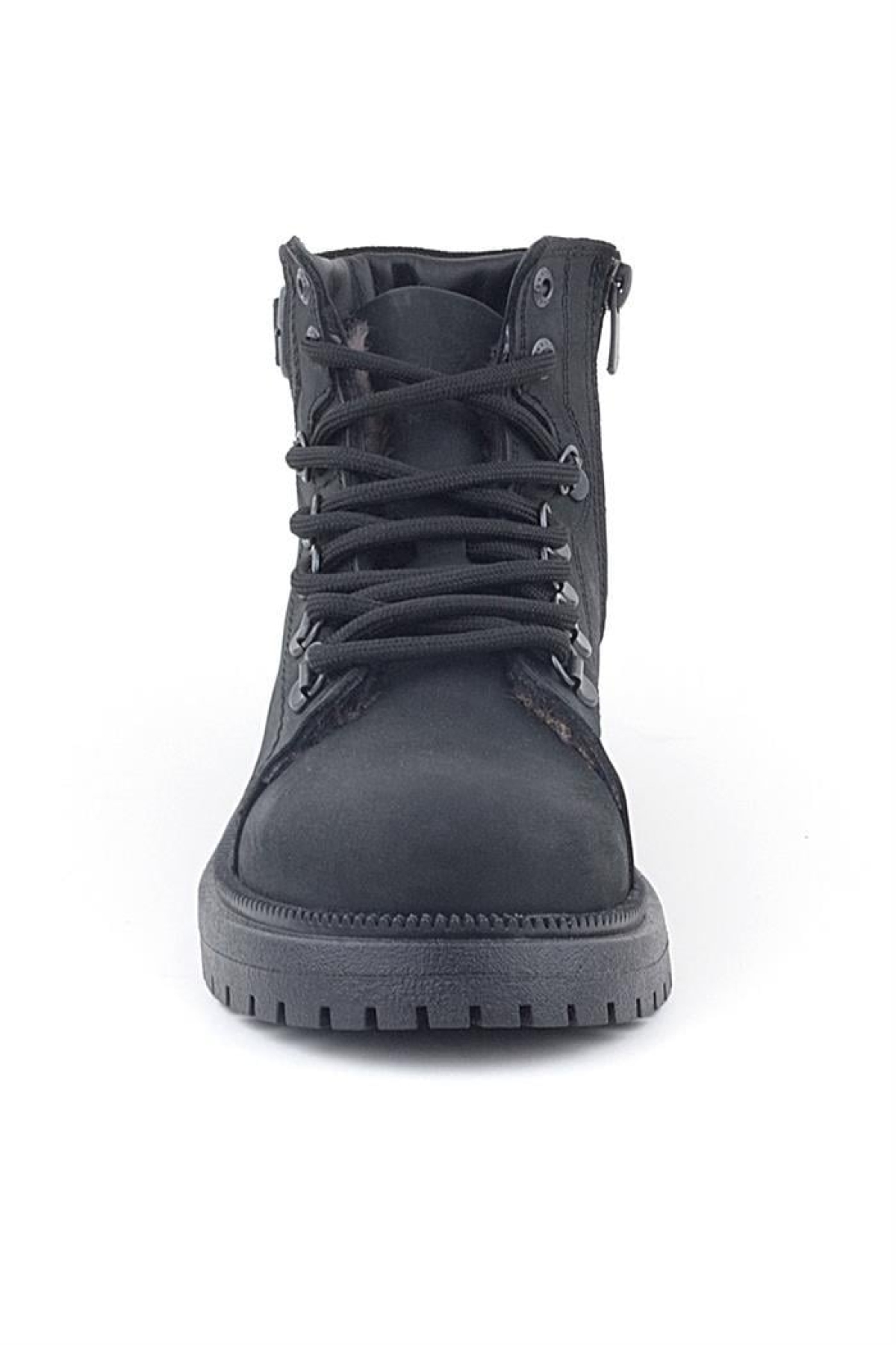 Gerçek Kürklü Hakiki Deri Siyah Nubuk Bağcıklı Fermuarlı Çocuk Kar Botu - Görsel 5