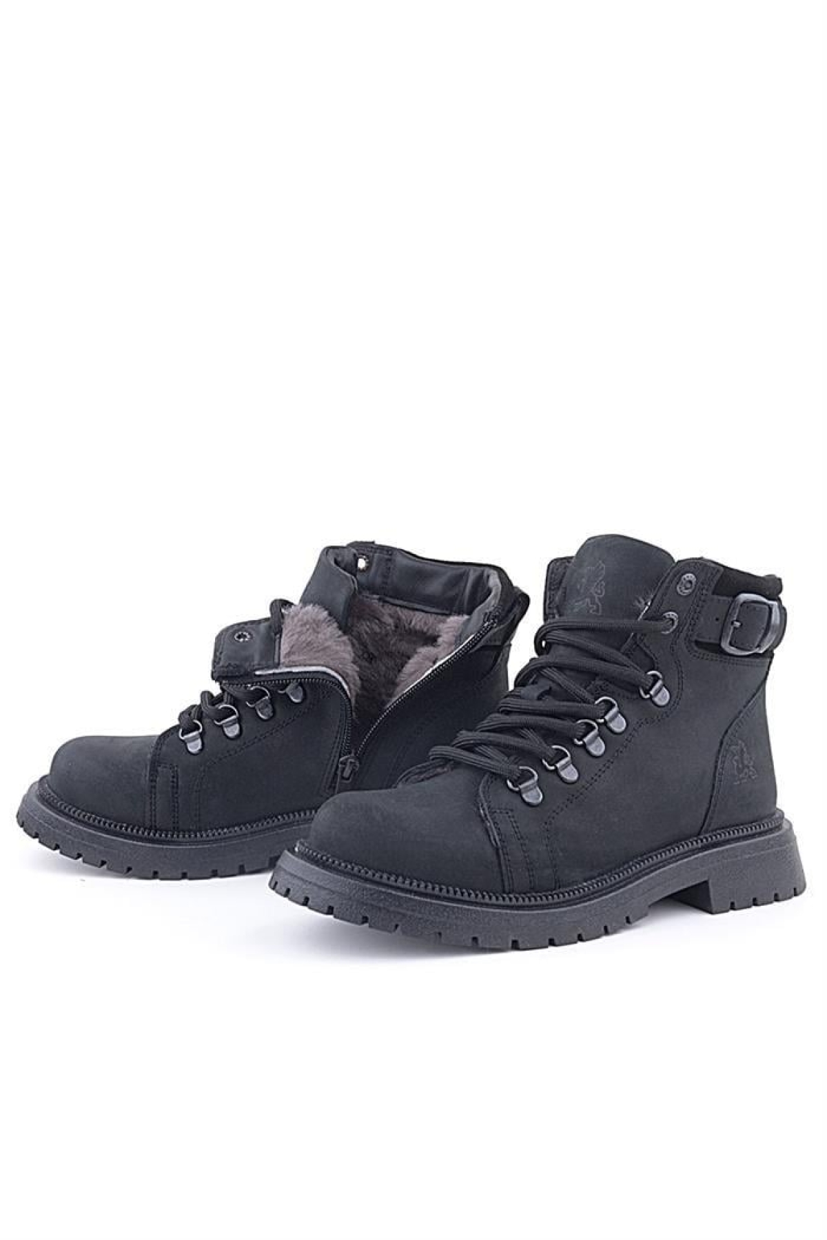 Gerçek Kürklü Hakiki Deri Siyah Nubuk Bağcıklı Fermuarlı Çocuk Kar Botu - Görsel 9