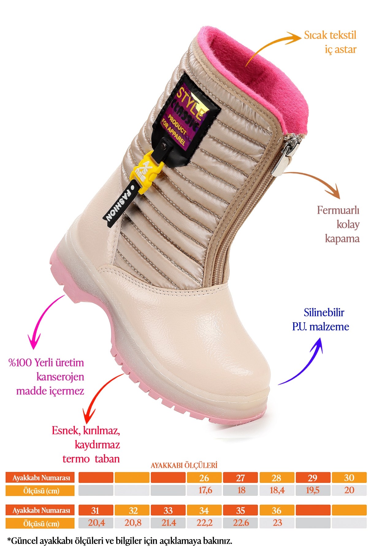 Mesan Çatlak Fermuarlı Günlük Kız Çocuk Bot Ayakkabı Pudra - Görsel 3