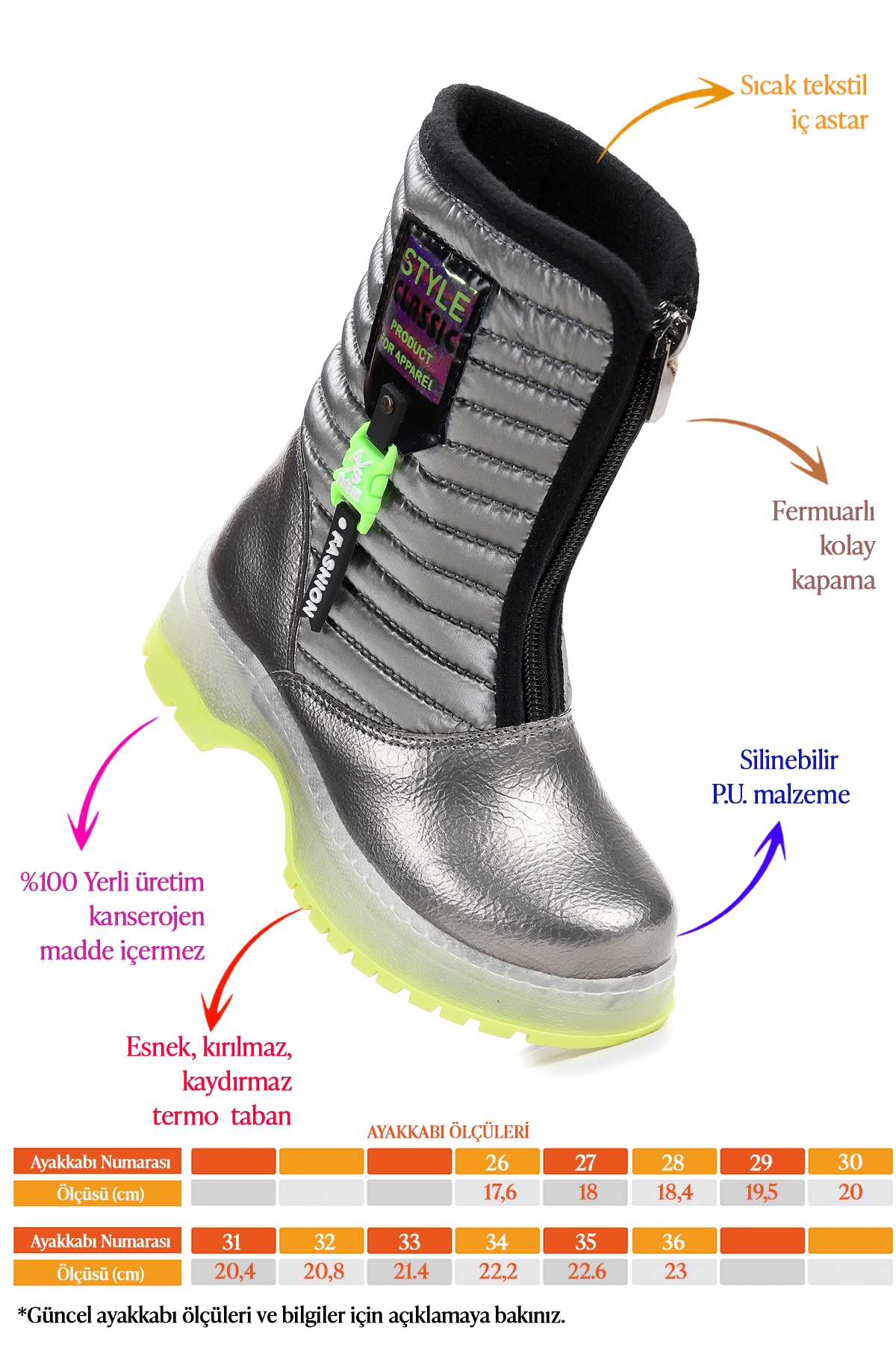 Mesan Çatlak Fermuarlı Günlük Kız Çocuk Bot Ayakkabı Platin - Görsel 3